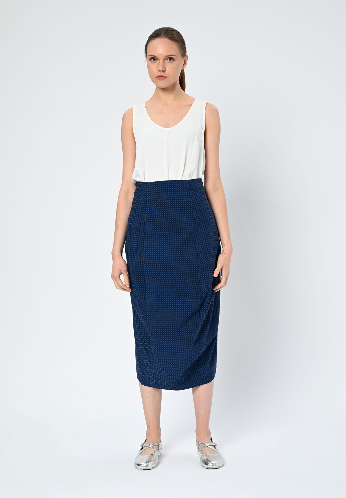 STUDIO RUNDHOLZ | BLACK LABEL - SLIM SKIRT PRINT - NAVY CHECK
