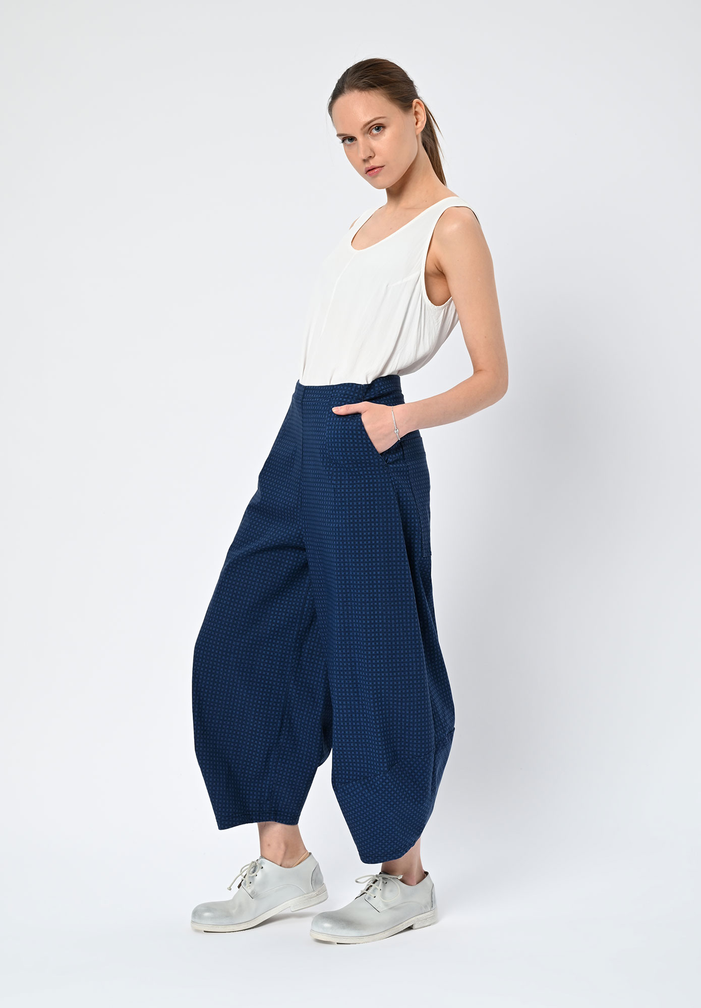 STUDIO RUNDHOLZ | BLACK LABEL - BALLOON LEG TROUSERS PRINT - NAVY CHECK
