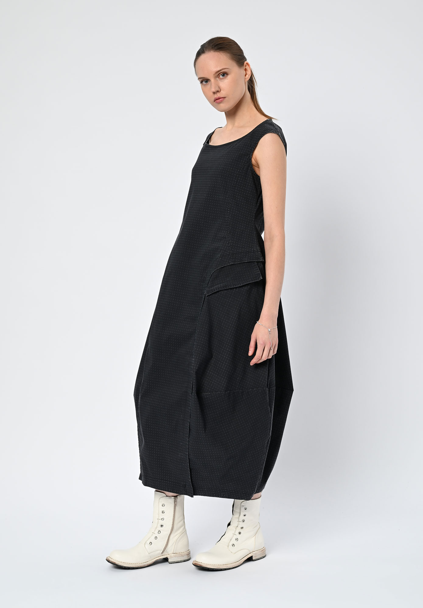 STUDIO RUNDHOLZ | BLACK LABEL - SIDE INSERT POCKET DRESS PRINT SLEEVELESS - BLACK CHECK