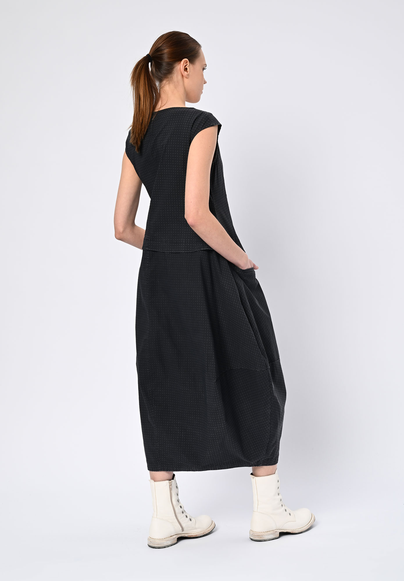 STUDIO RUNDHOLZ | BLACK LABEL - SIDE INSERT POCKET DRESS PRINT SLEEVELESS - BLACK CHECK