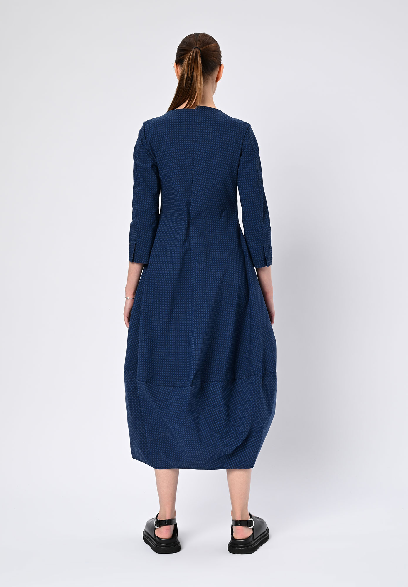 STUDIO RUNDHOLZ | BLACK LABEL - TULIP HEM DRESS PRINT SHORT SLEEVE - NAVY CHECK
