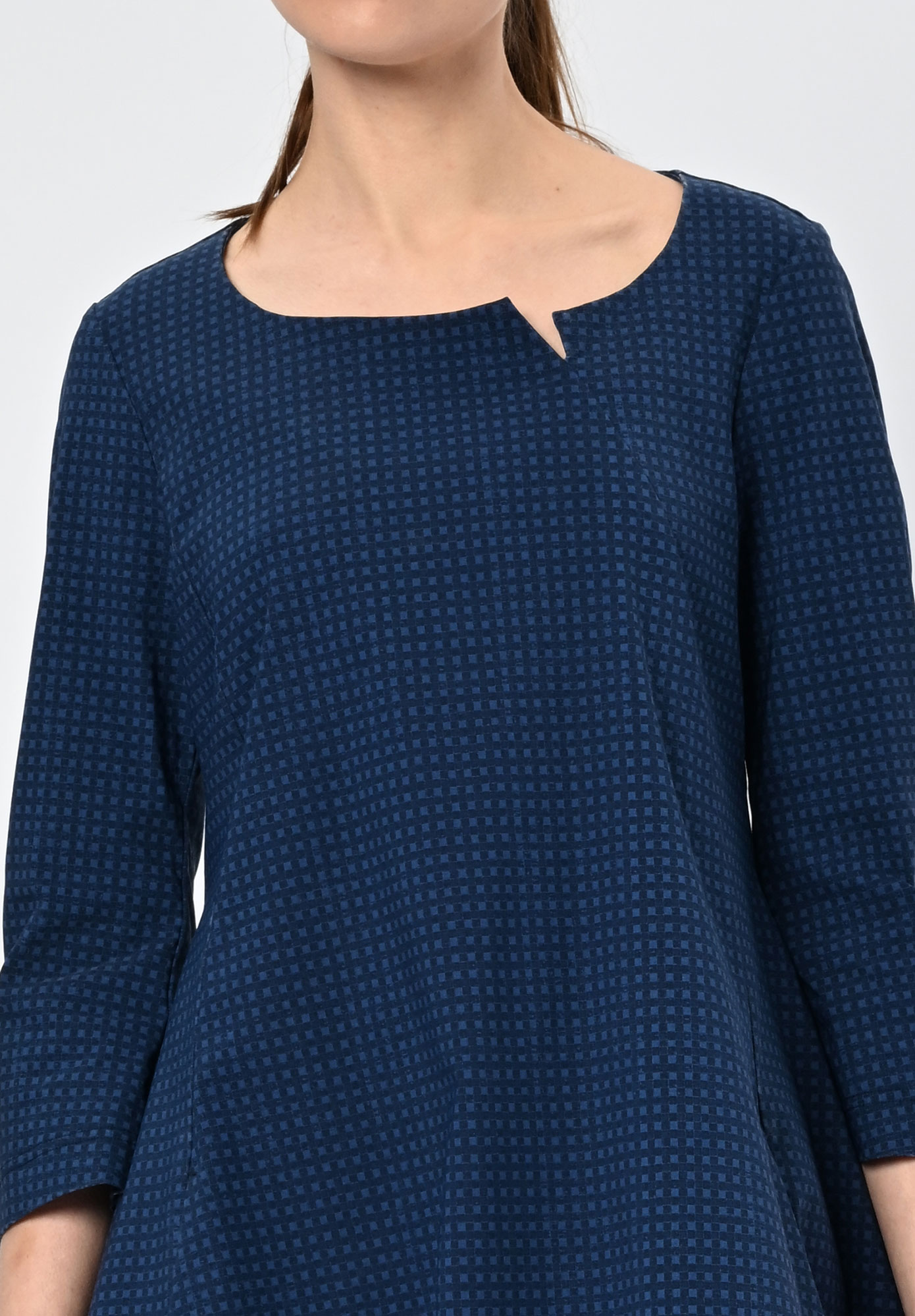 STUDIO RUNDHOLZ | BLACK LABEL - TULIP HEM DRESS PRINT SHORT SLEEVE - NAVY CHECK