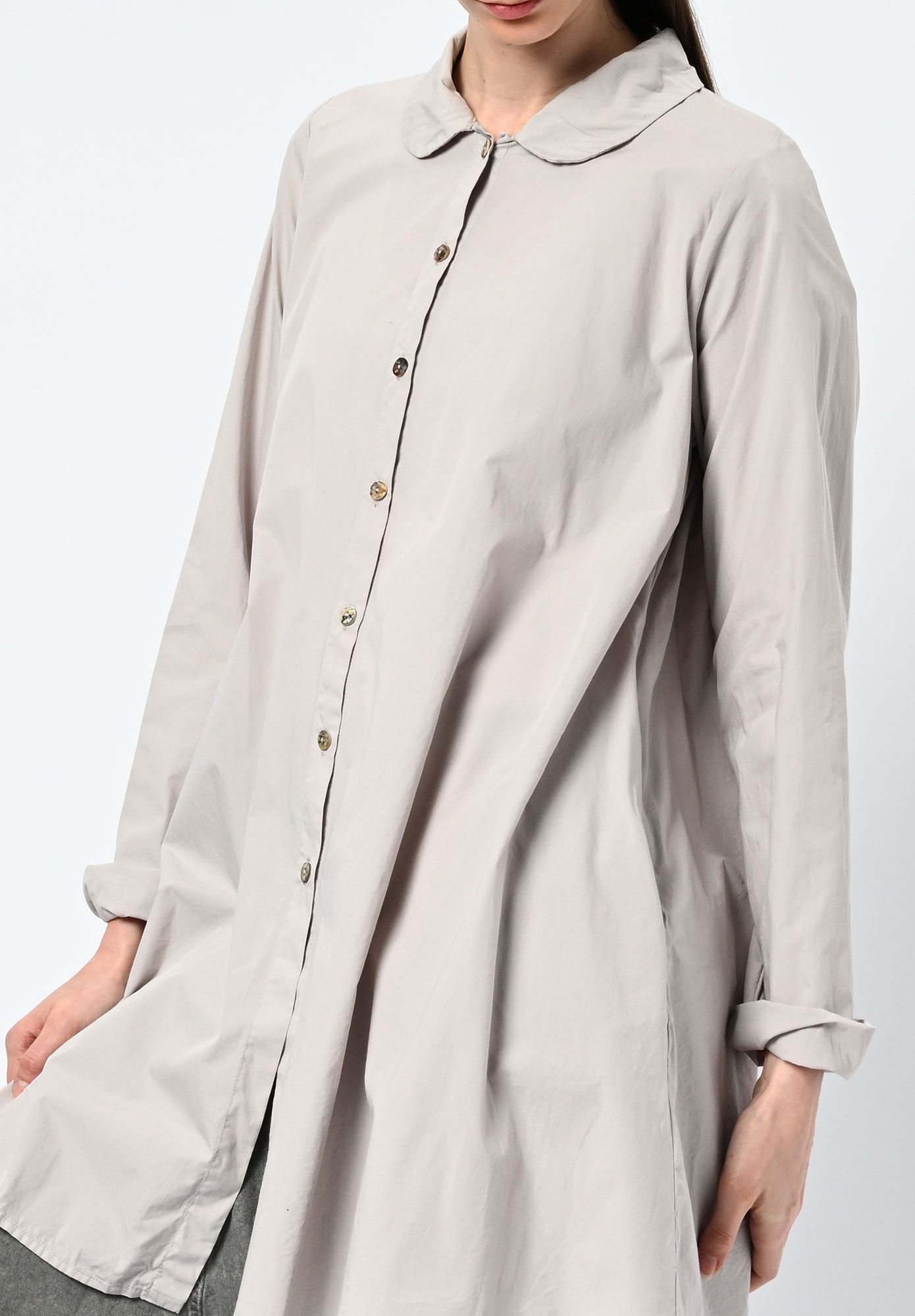 PRIVATSACHEN - SAAGERAT PETER PAN COLLAR TRAPEZE SHIRT - KIESEL | QUARTZ