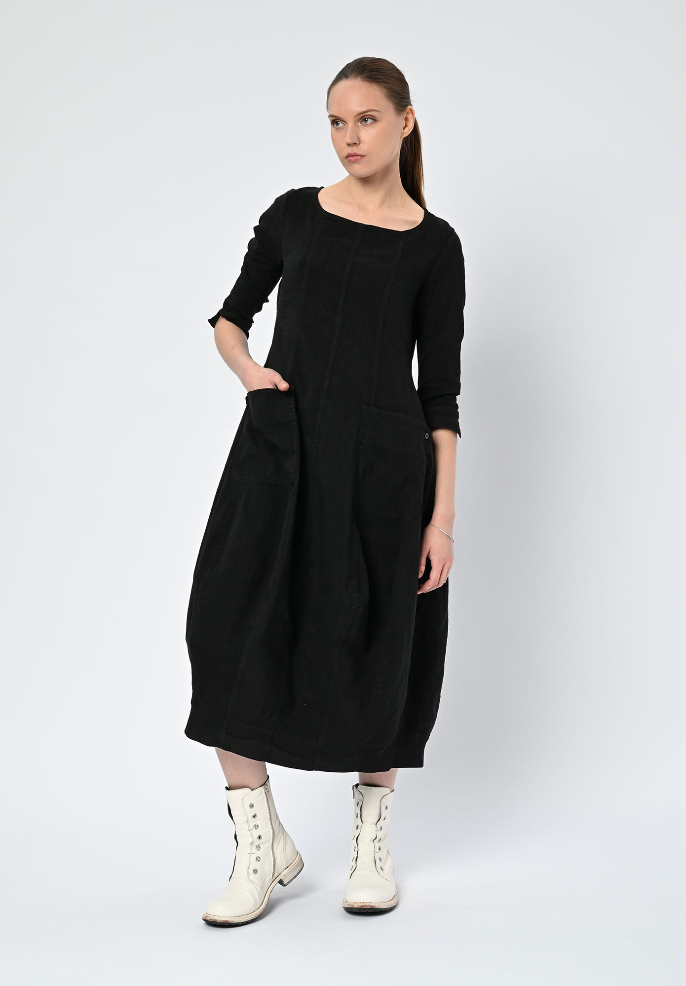 STUDIO RUNDHOLZ | BLACK LABEL - PANELLED DRESS WITH RIBBED INSERTS AT HEM - BLACK