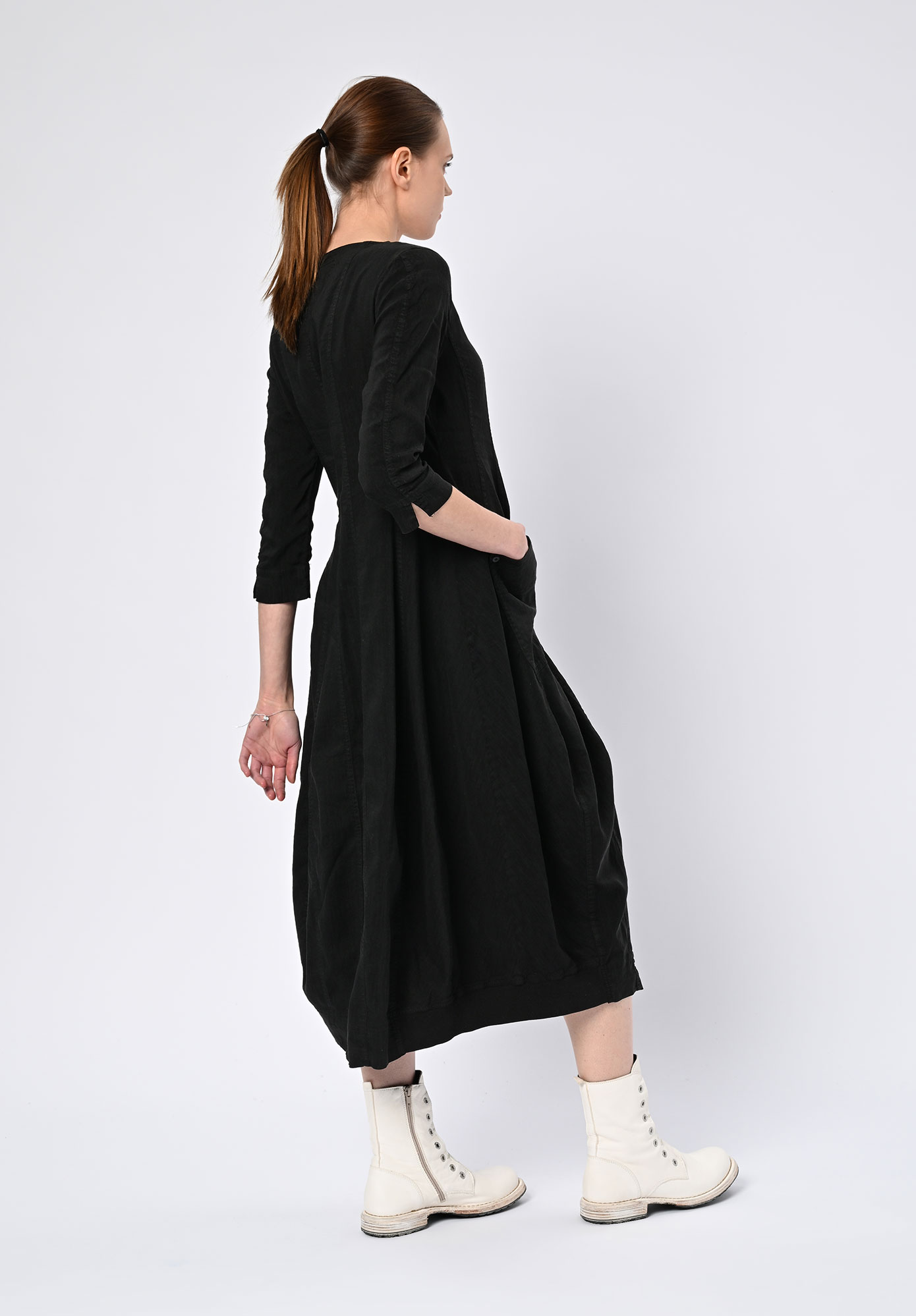 STUDIO RUNDHOLZ | BLACK LABEL - PANELLED DRESS WITH RIBBED INSERTS AT HEM - BLACK