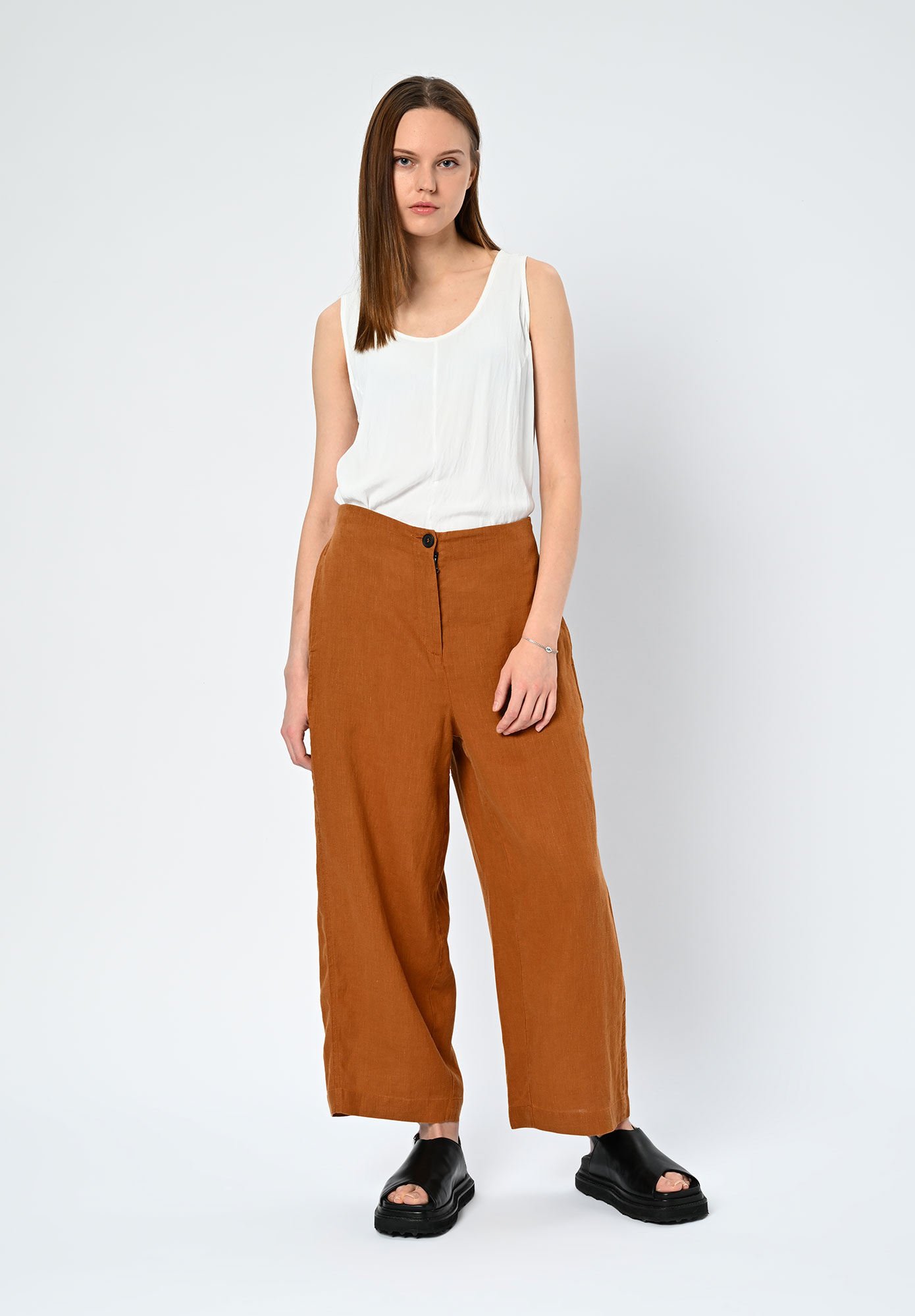 PAL OFFNER - CASUAL LINEN TROUSERS - TERRACOTTA