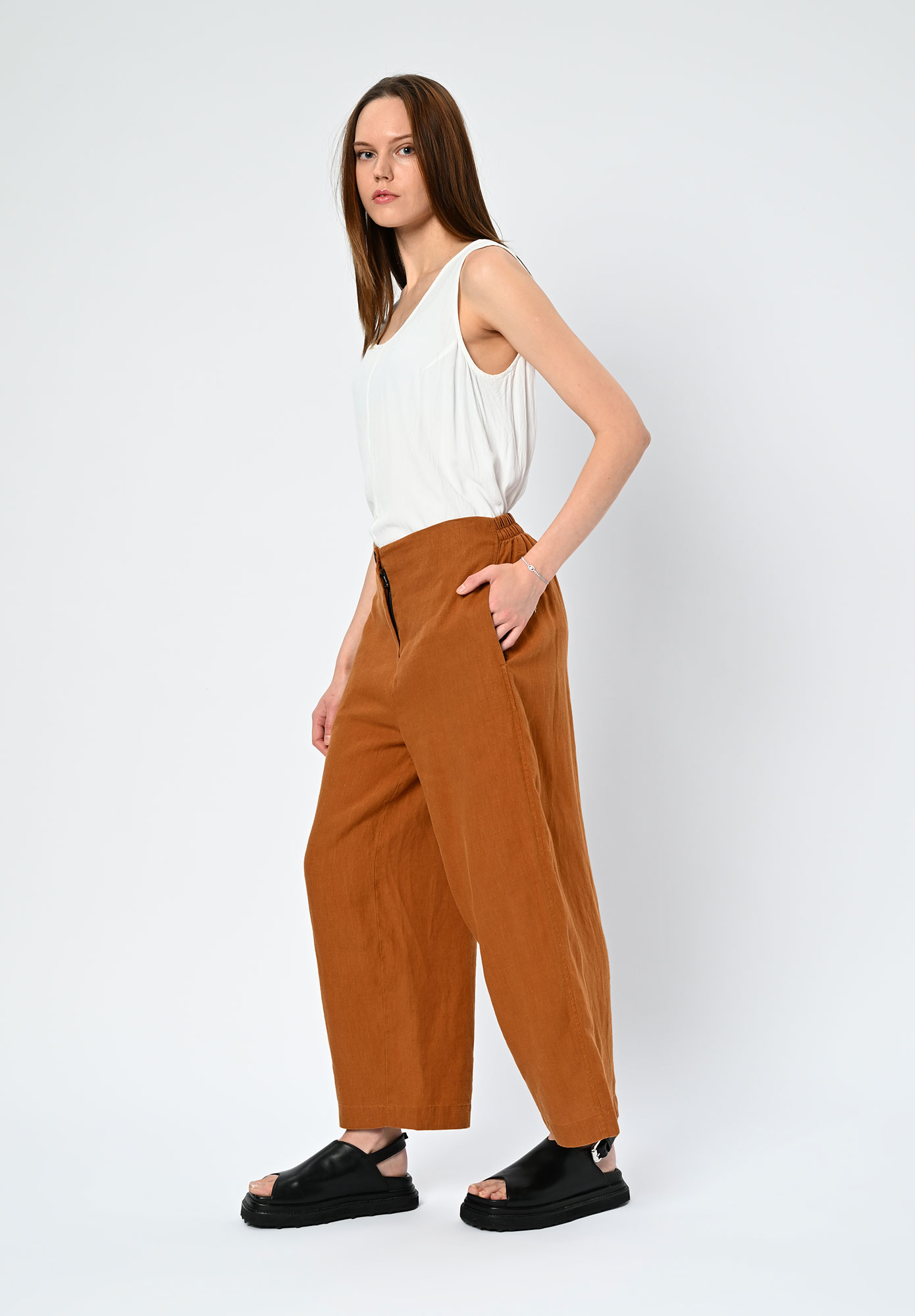 PAL OFFNER - CASUAL LINEN TROUSERS - TERRACOTTA