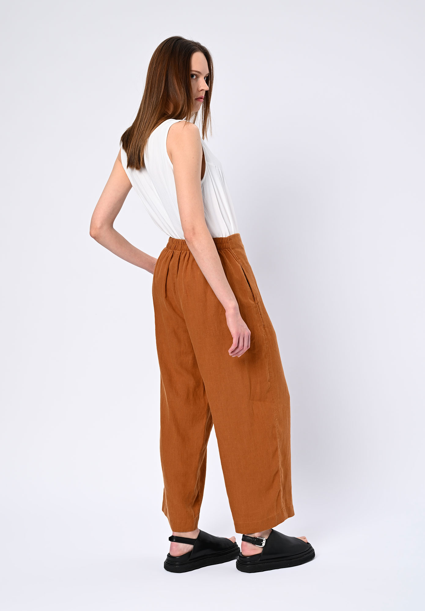 PAL OFFNER - CASUAL LINEN TROUSERS - TERRACOTTA
