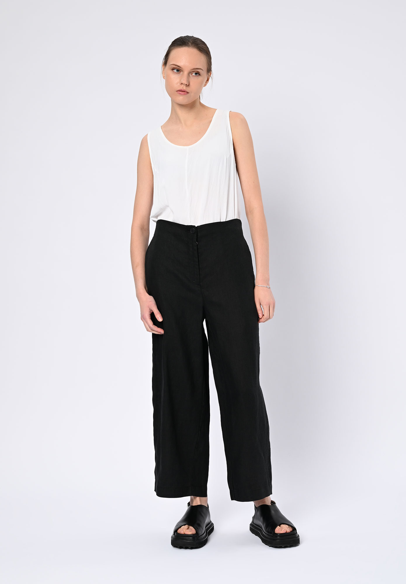 PAL OFFNER - CASUAL LINEN TROUSERS - BLACK