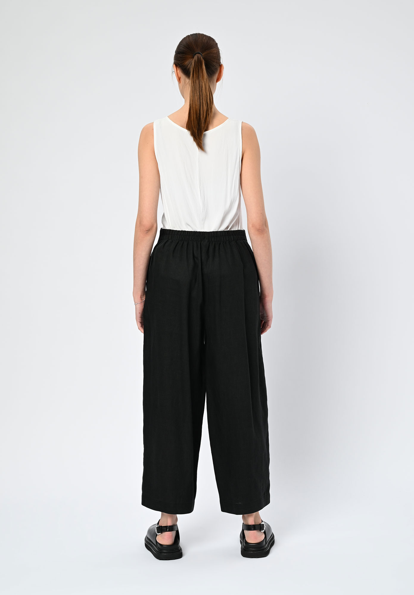 PAL OFFNER - CASUAL LINEN TROUSERS - BLACK