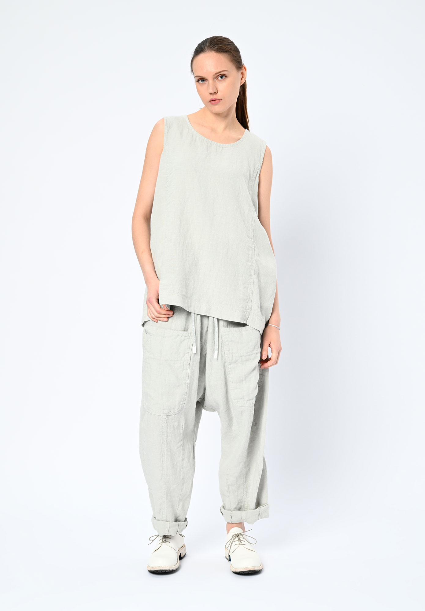 STUDIO RUNDHOLZ | BLACK LABEL - LINEN SHELL TOP WITH BACK POCKETS - GREY
