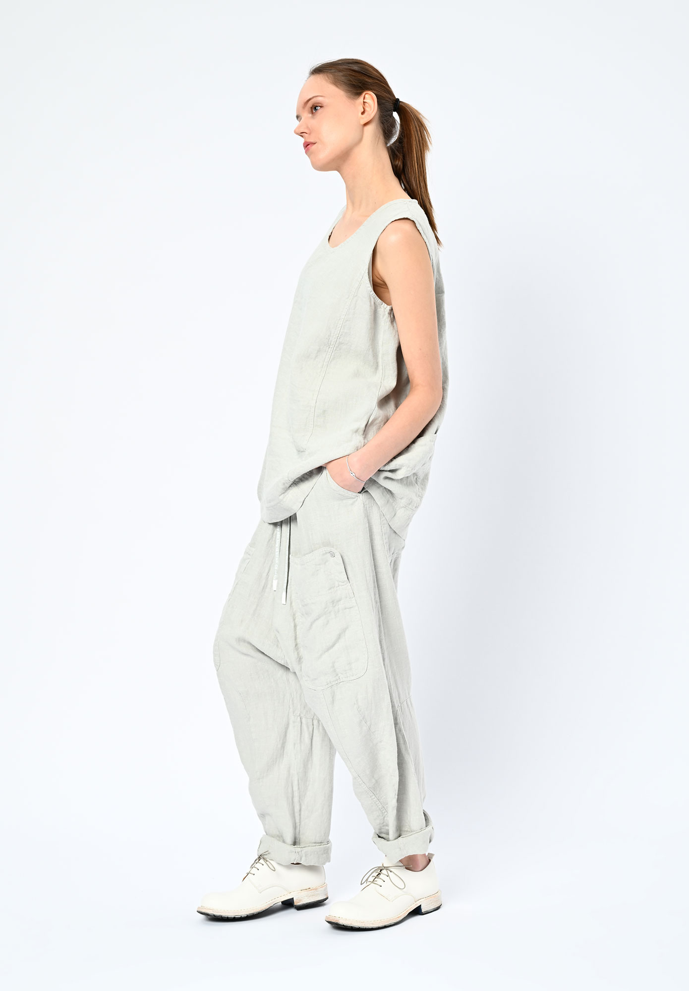 STUDIO RUNDHOLZ | BLACK LABEL - LINEN SHELL TOP WITH BACK POCKETS - GREY
