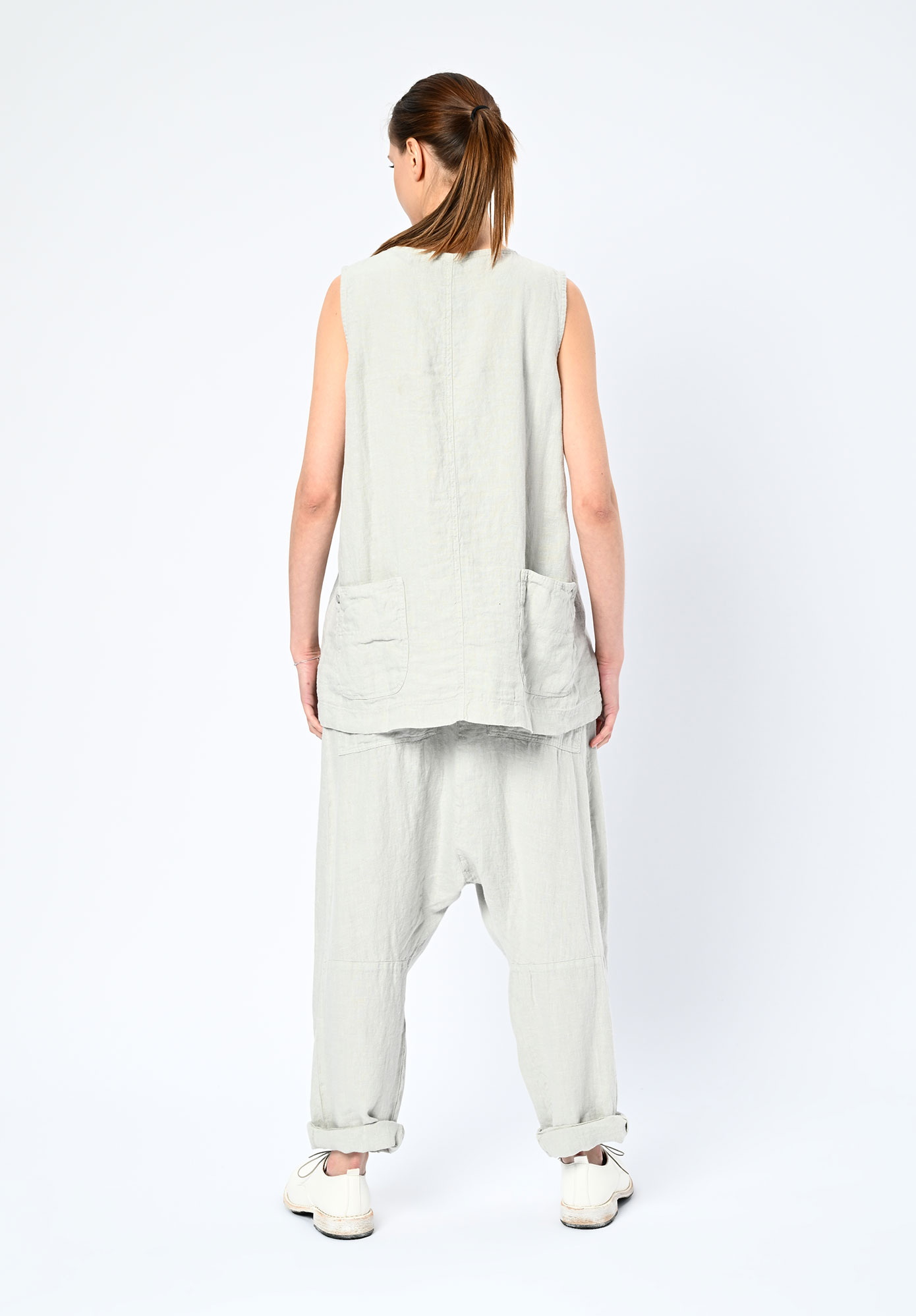 STUDIO RUNDHOLZ | BLACK LABEL - LINEN SHELL TOP WITH BACK POCKETS - GREY