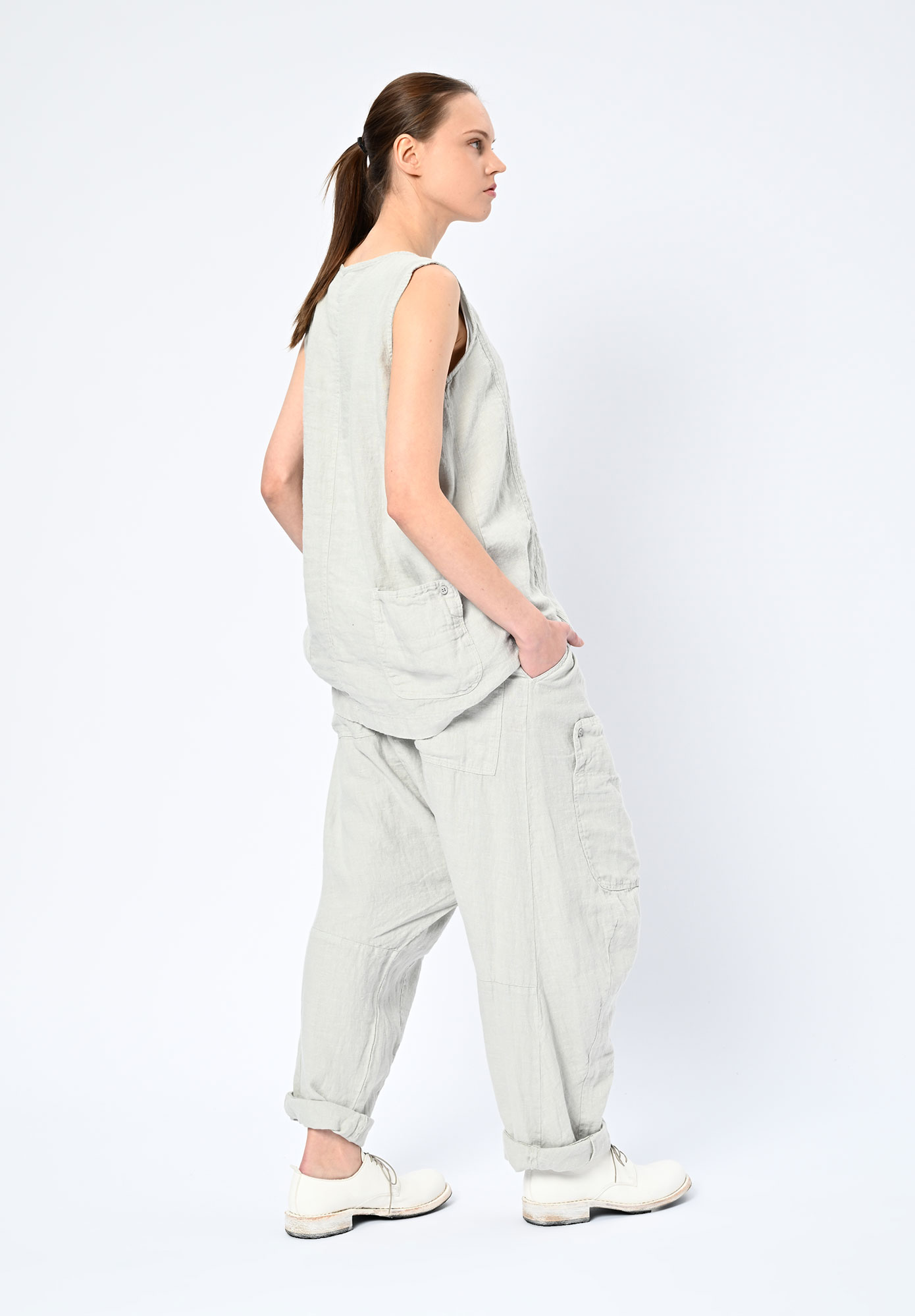 STUDIO RUNDHOLZ | BLACK LABEL - LINEN SHELL TOP WITH BACK POCKETS - GREY