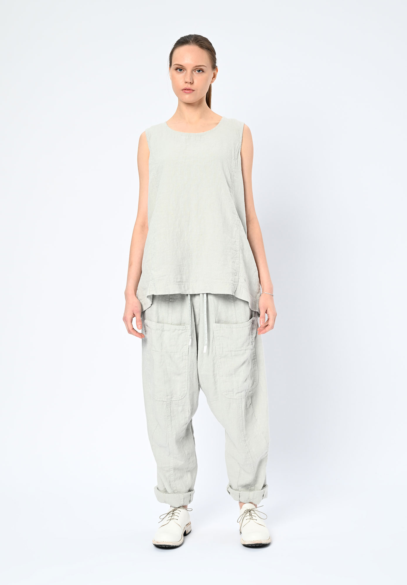 STUDIO RUNDHOLZ | BLACK LABEL - LINEN SHELL TOP WITH BACK POCKETS - GREY