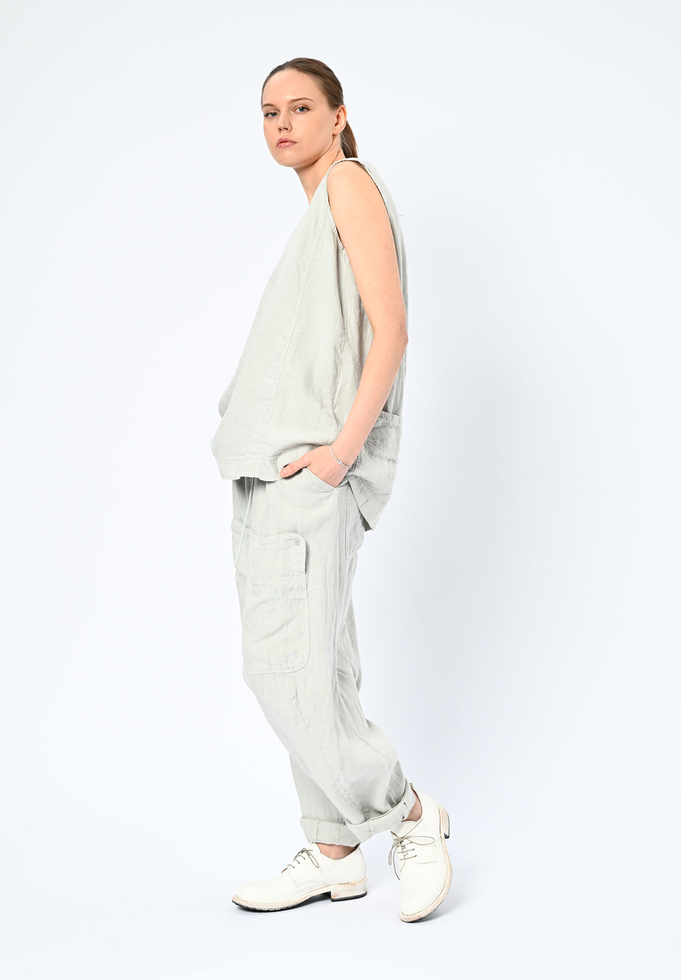 STUDIO RUNDHOLZ | BLACK LABEL - LINEN SHELL TOP WITH BACK POCKETS - GREY