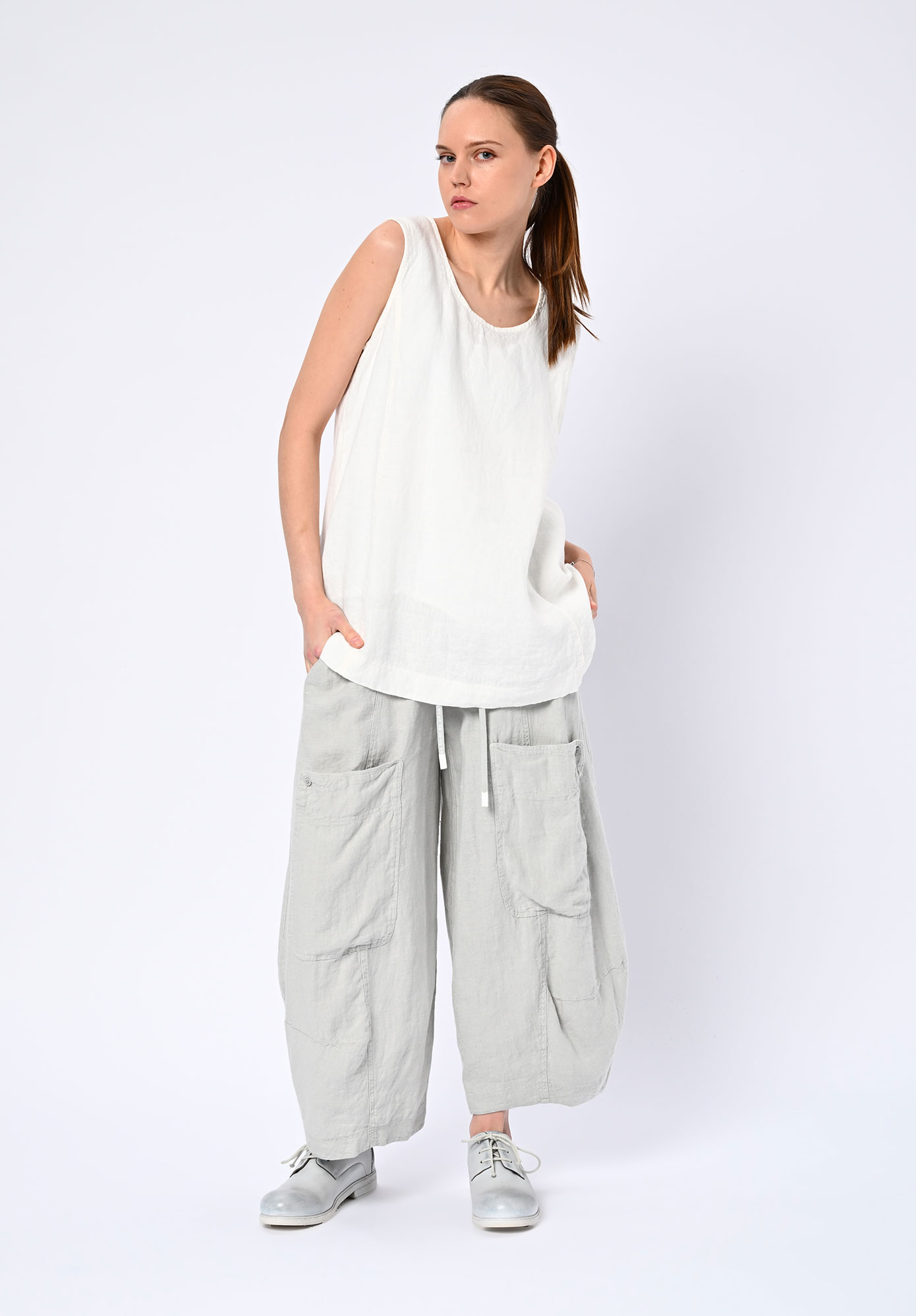 STUDIO RUNDHOLZ | BLACK LABEL - LINEN SHELL TOP WITH BACK POCKETS - OFF WHITE
