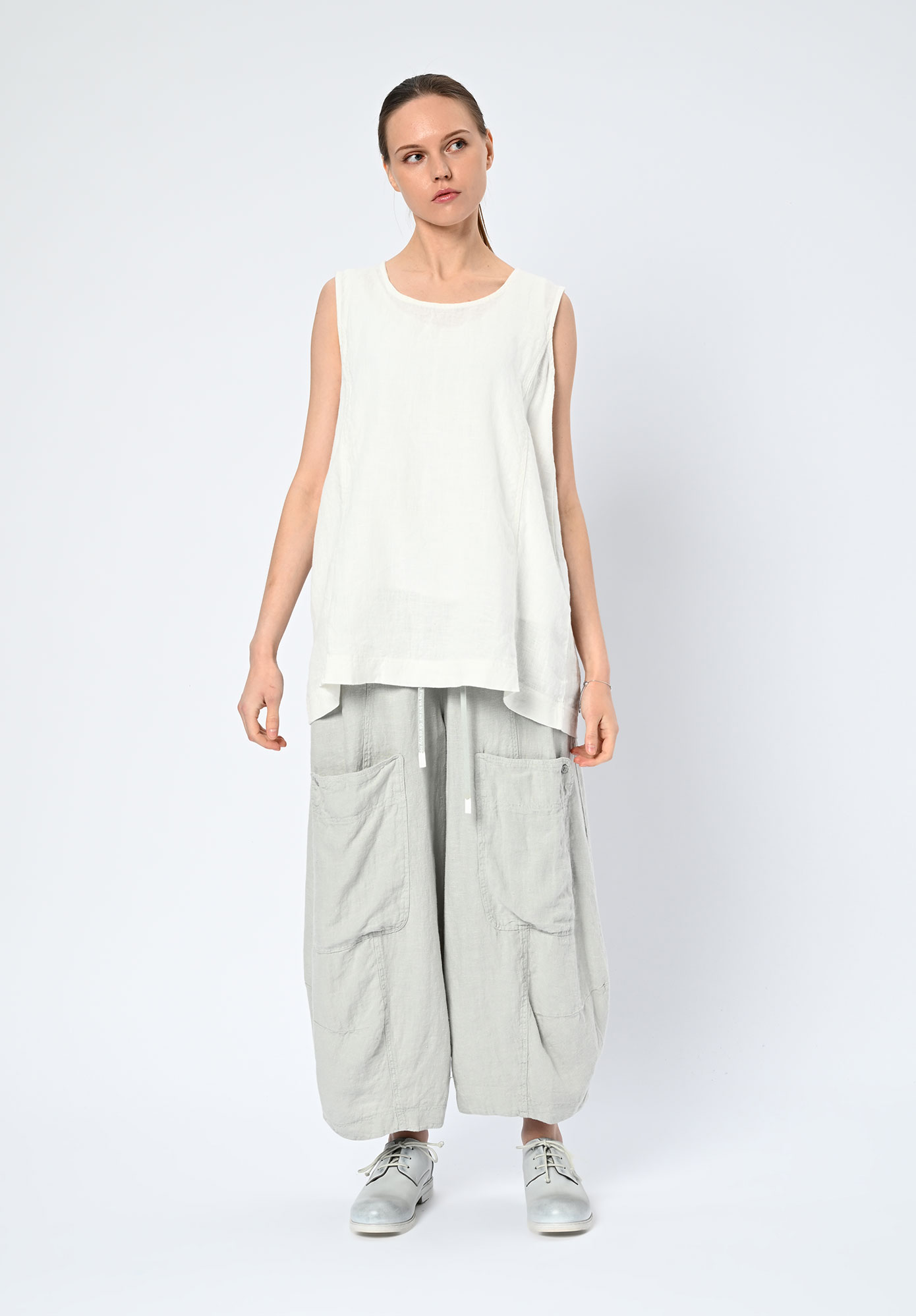 STUDIO RUNDHOLZ | BLACK LABEL - LINEN SHELL TOP WITH BACK POCKETS - OFF WHITE
