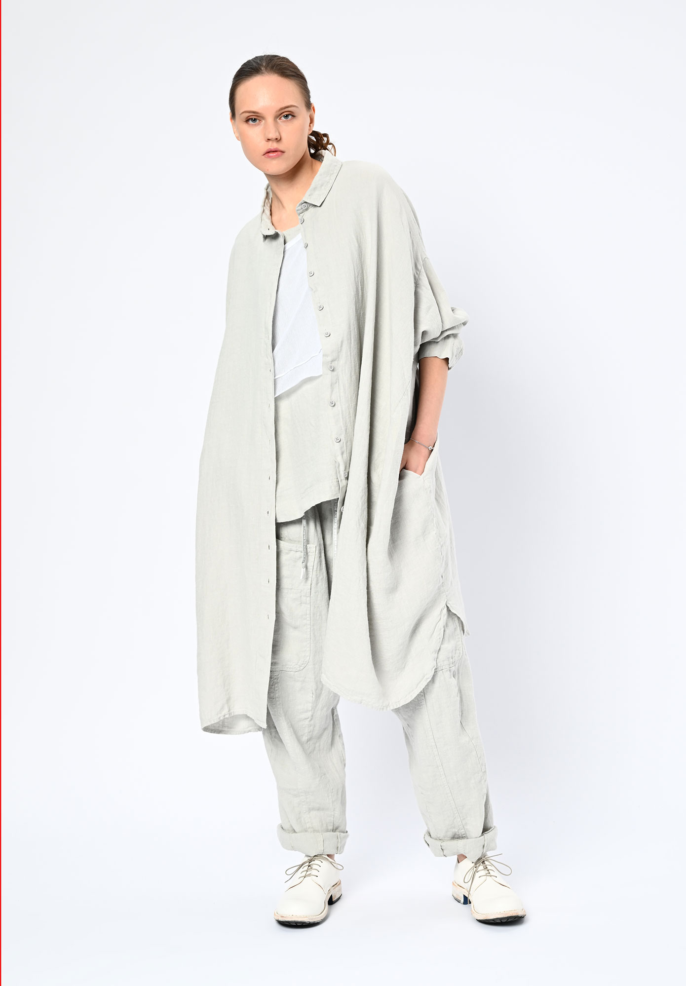STUDIO RUNDHOLZ | BLACK LABEL - LINEN SHIRT DRESS BACK POCKETS - GREY