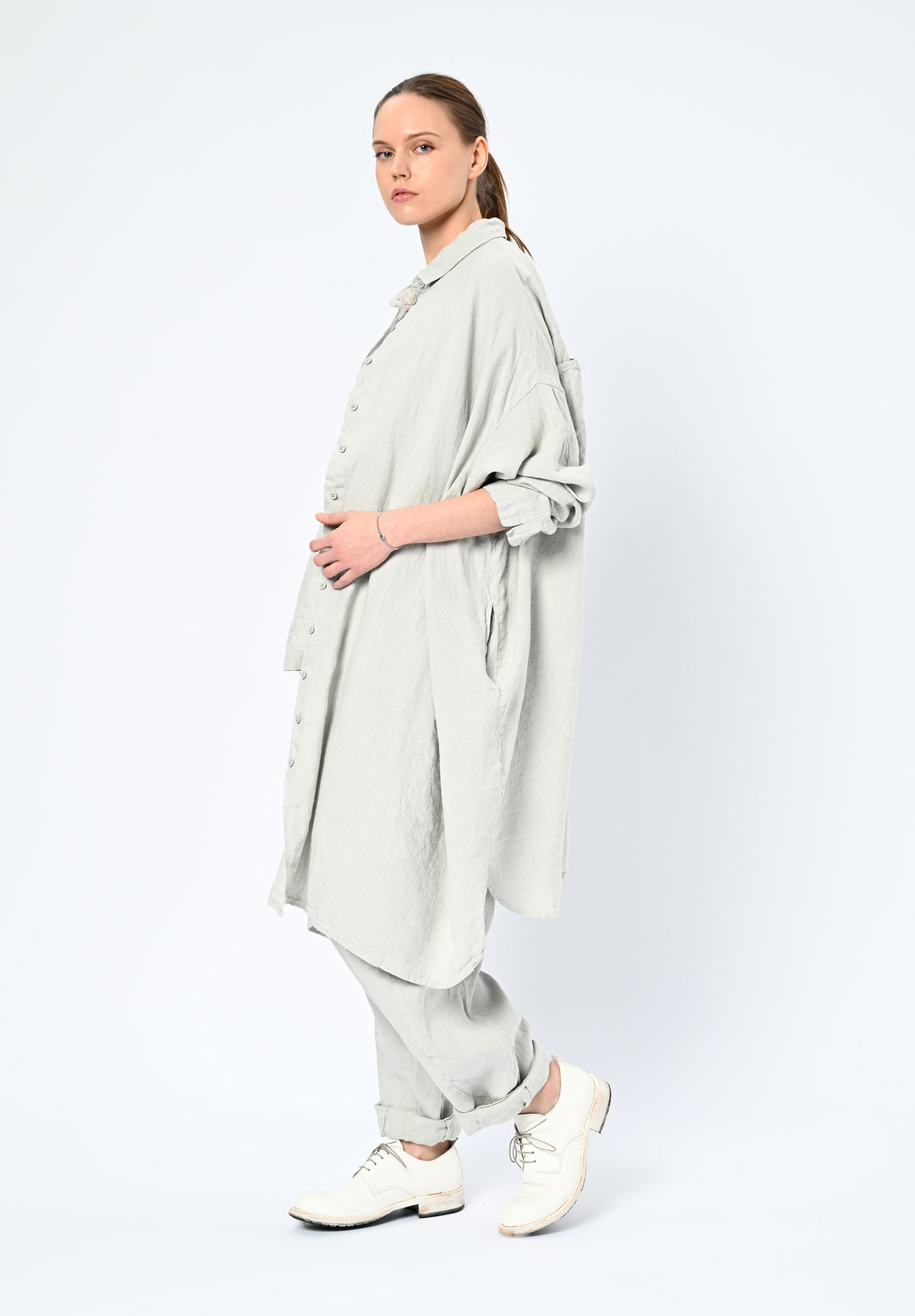 STUDIO RUNDHOLZ | BLACK LABEL - LINEN SHIRT DRESS BACK POCKETS - GREY