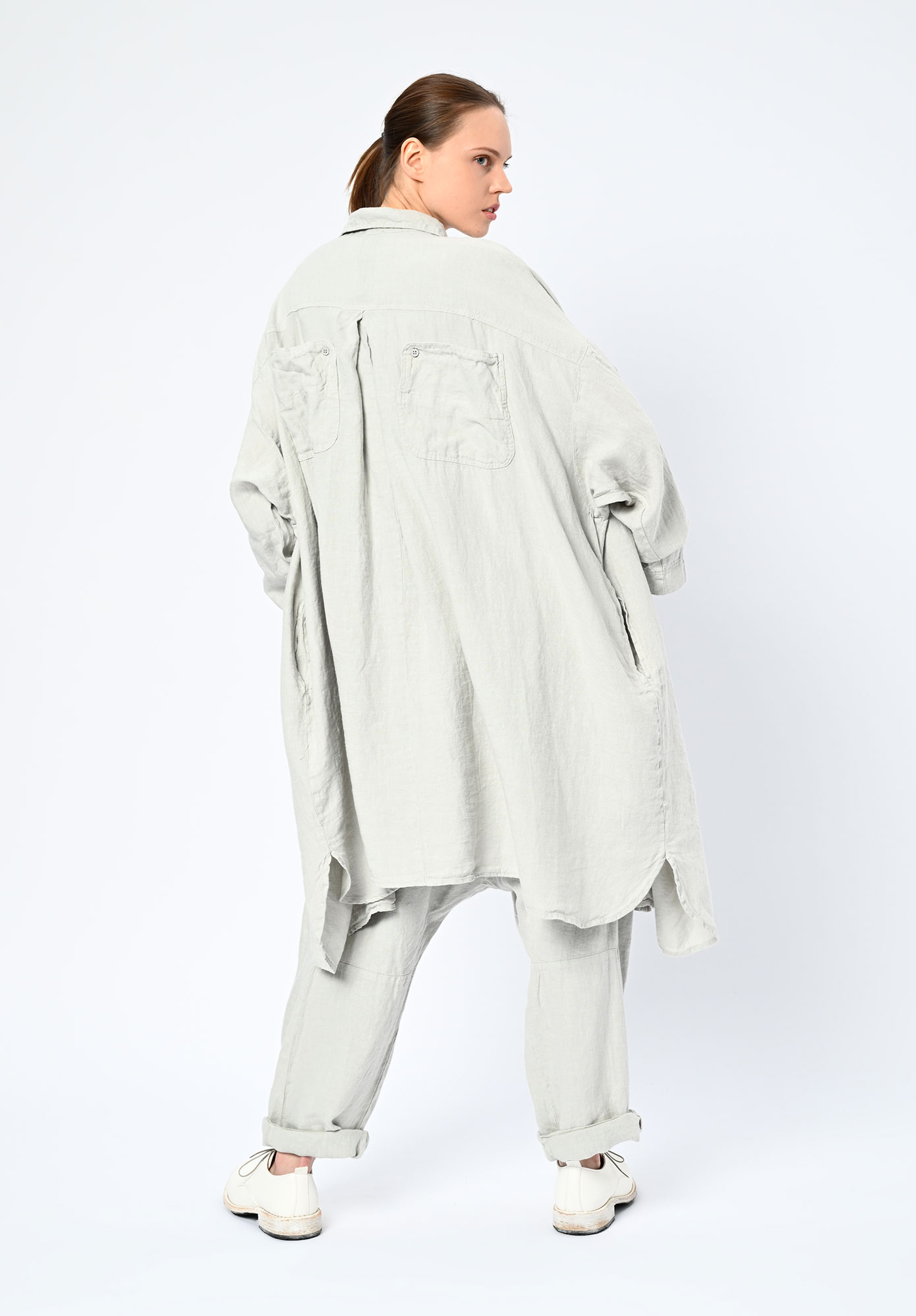 STUDIO RUNDHOLZ | BLACK LABEL - LINEN SHIRT DRESS BACK POCKETS - GREY