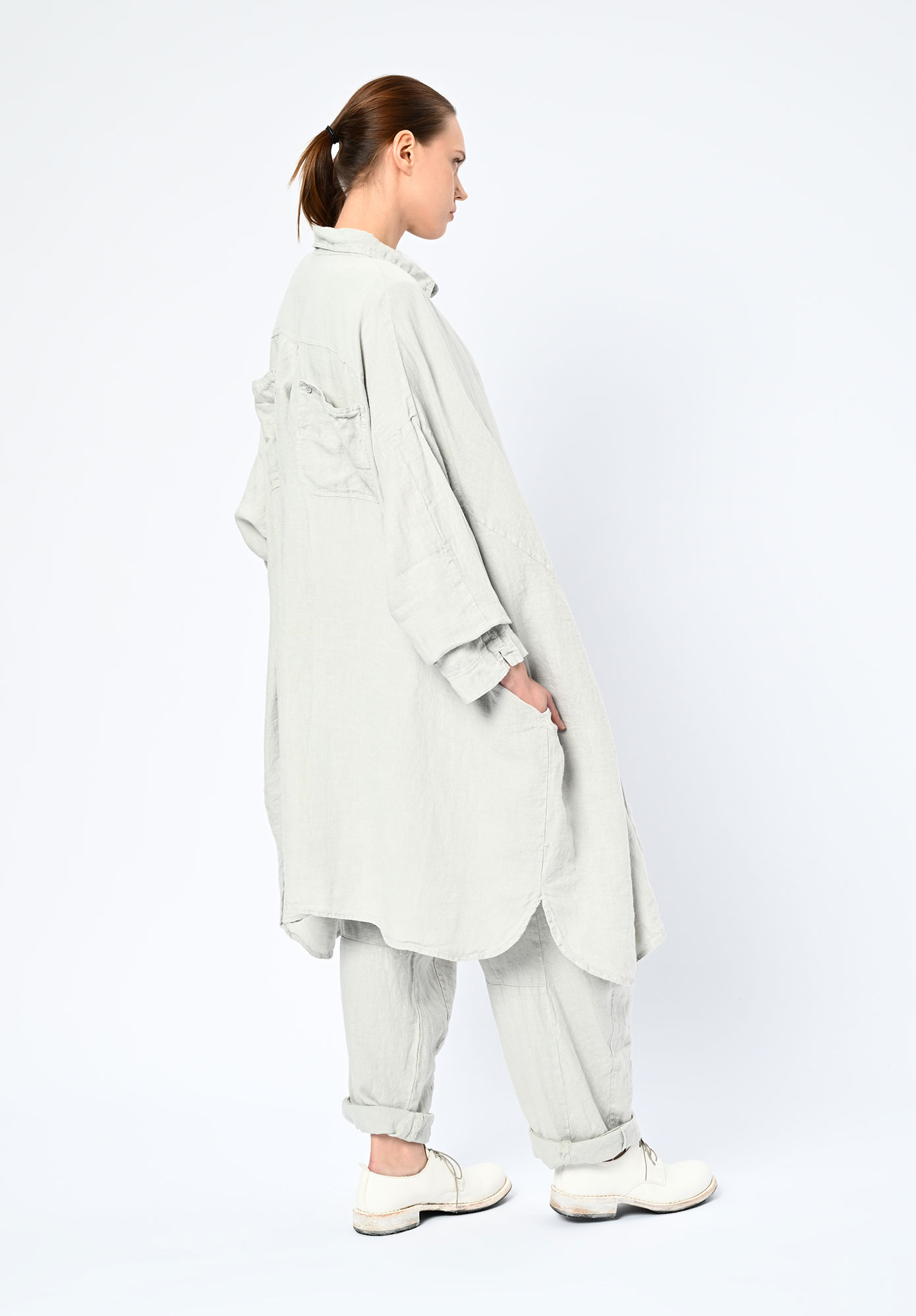 STUDIO RUNDHOLZ | BLACK LABEL - LINEN SHIRT DRESS BACK POCKETS - GREY