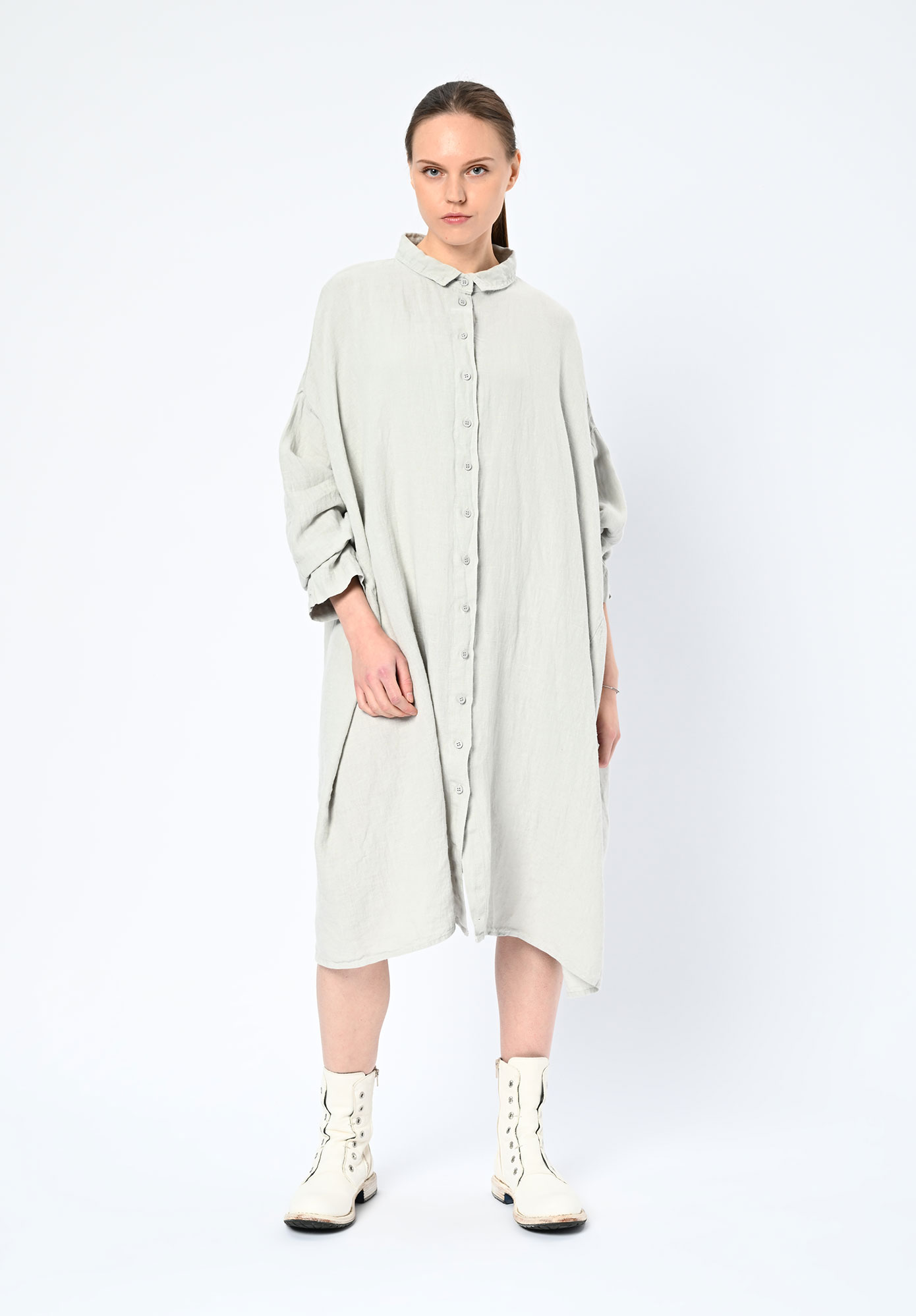 STUDIO RUNDHOLZ | BLACK LABEL - LINEN SHIRT DRESS BACK POCKETS - GREY