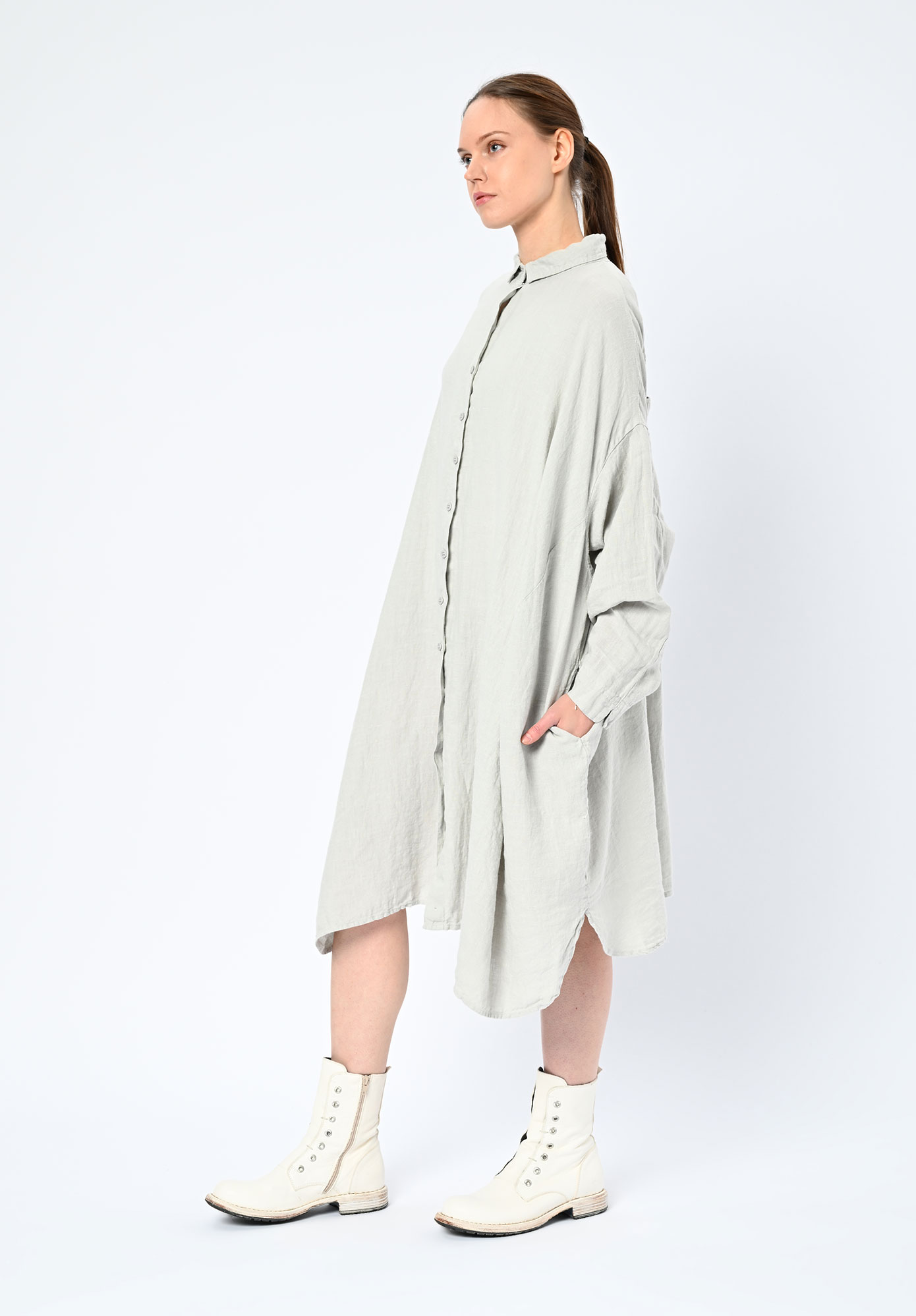 STUDIO RUNDHOLZ | BLACK LABEL - LINEN SHIRT DRESS BACK POCKETS - GREY