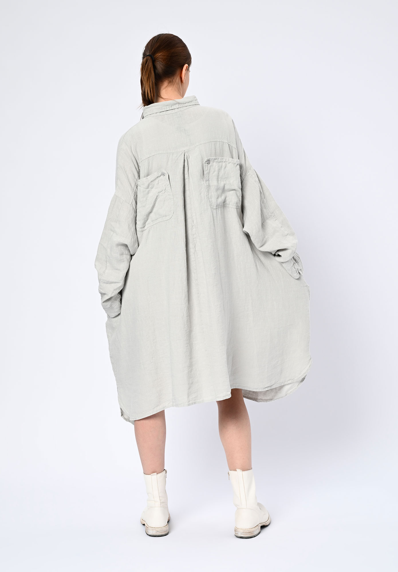 STUDIO RUNDHOLZ | BLACK LABEL - LINEN SHIRT DRESS BACK POCKETS - GREY