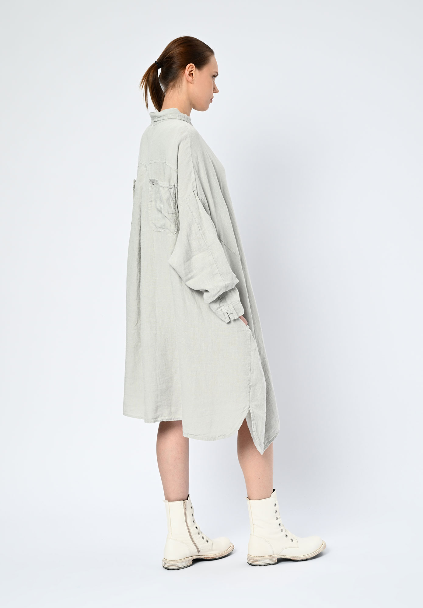 STUDIO RUNDHOLZ | BLACK LABEL - LINEN SHIRT DRESS BACK POCKETS - GREY