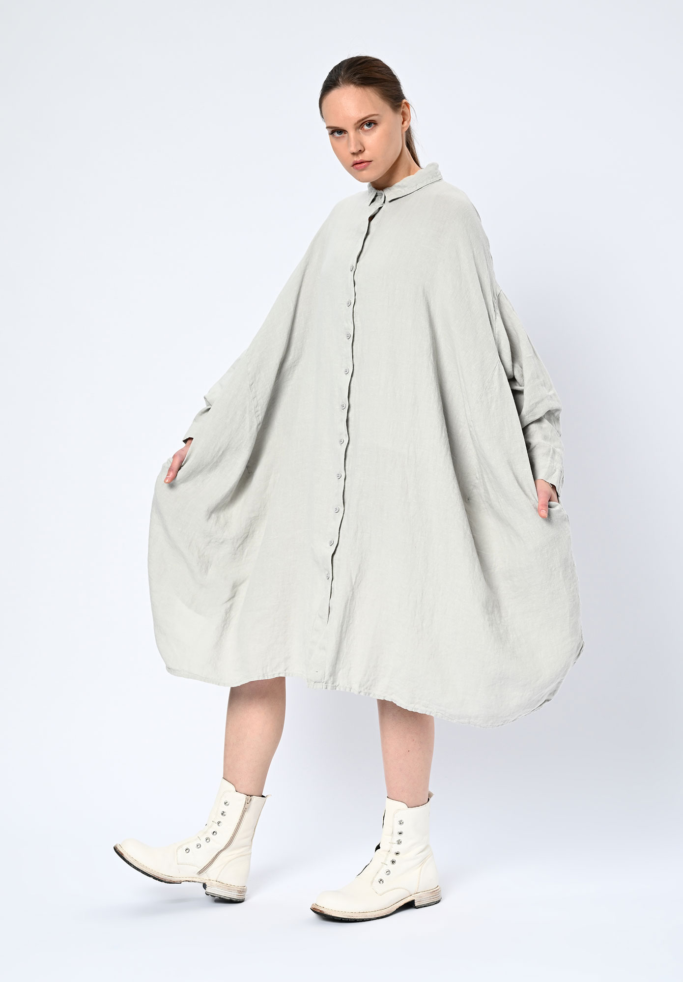 STUDIO RUNDHOLZ | BLACK LABEL - LINEN SHIRT DRESS BACK POCKETS - GREY