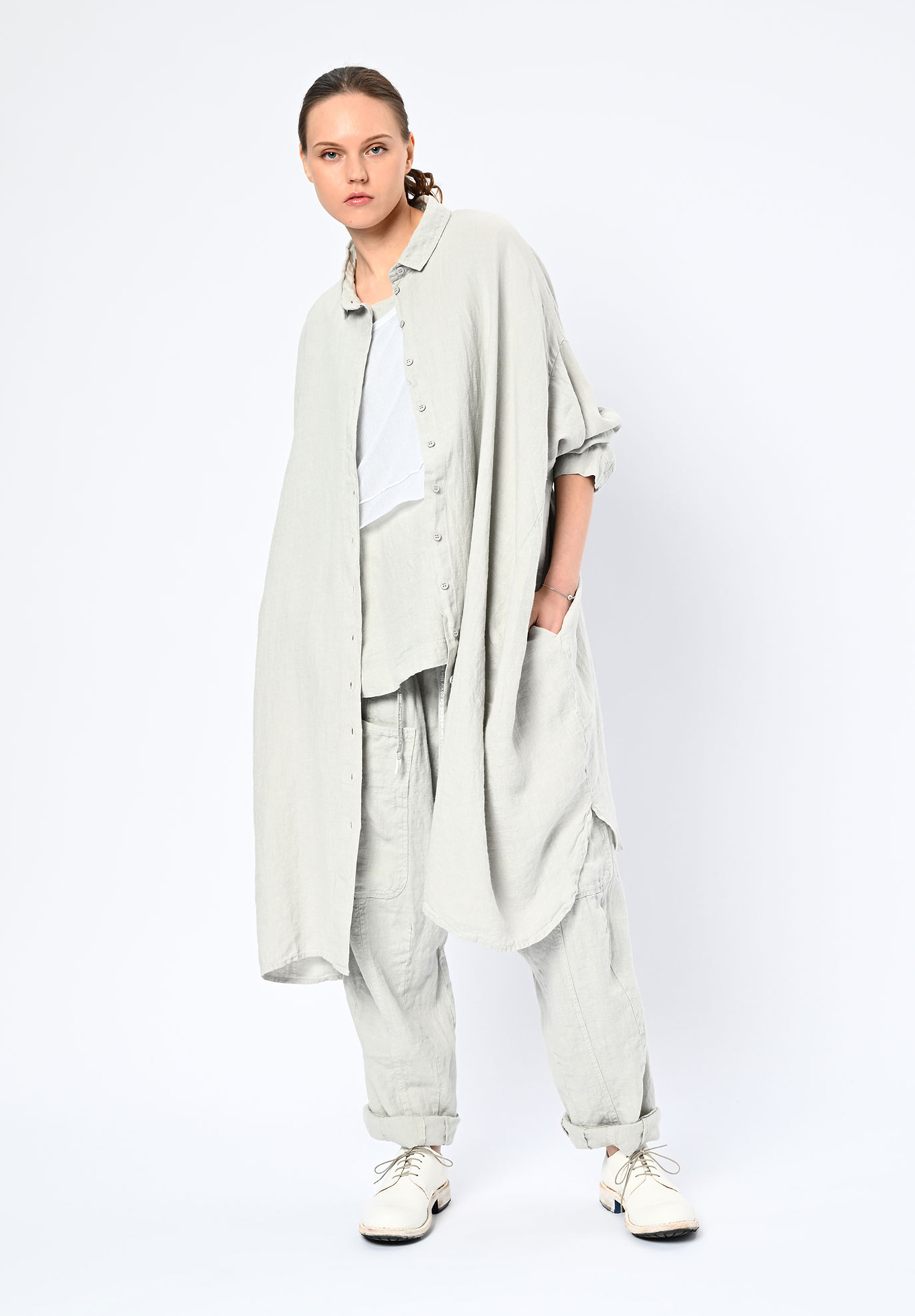STUDIO RUNDHOLZ | BLACK LABEL - LINEN SHIRT DRESS BACK POCKETS - GREY