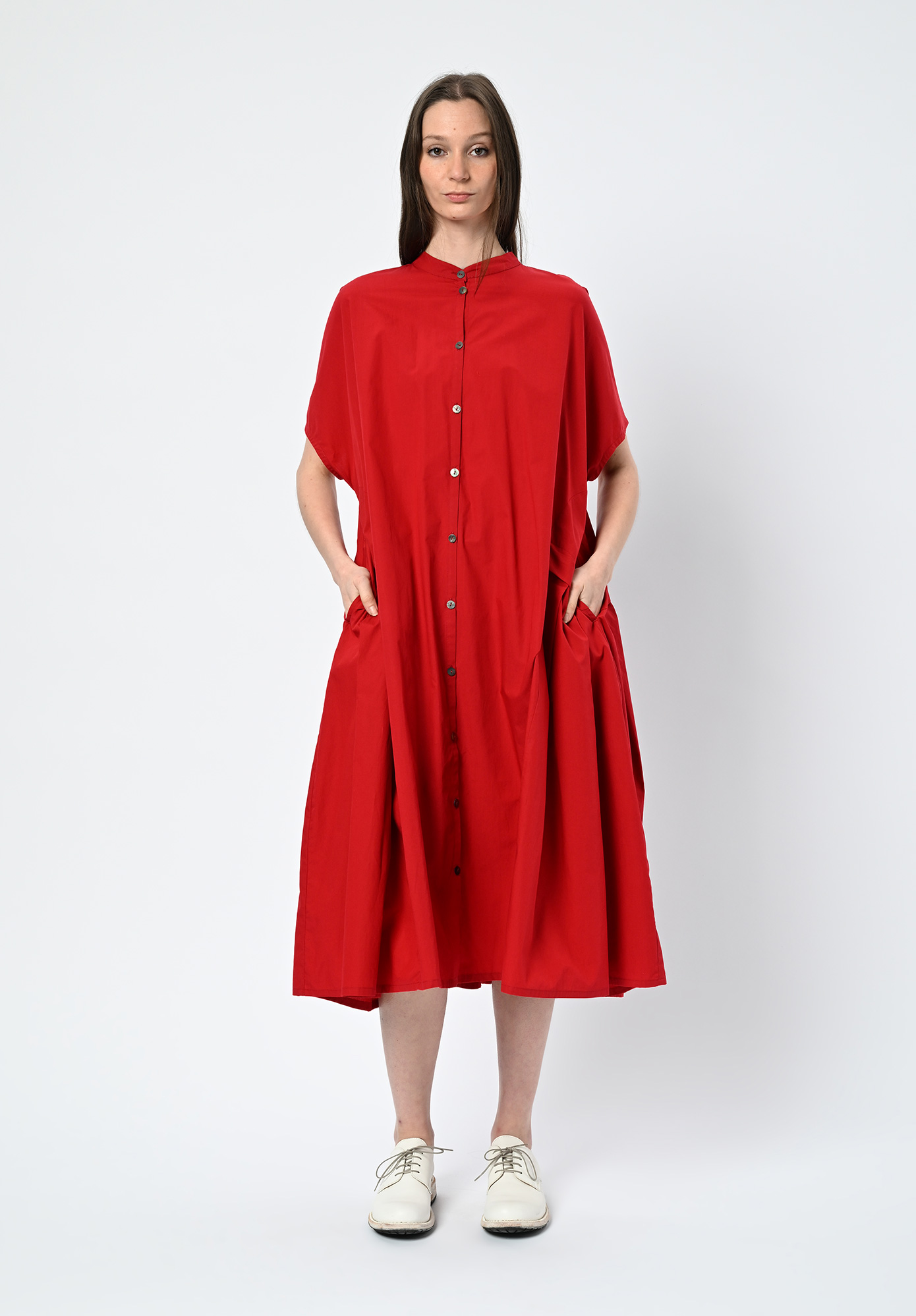 MOYURU - WAVELENGTH PLEATED SHIRT DRESS - RED