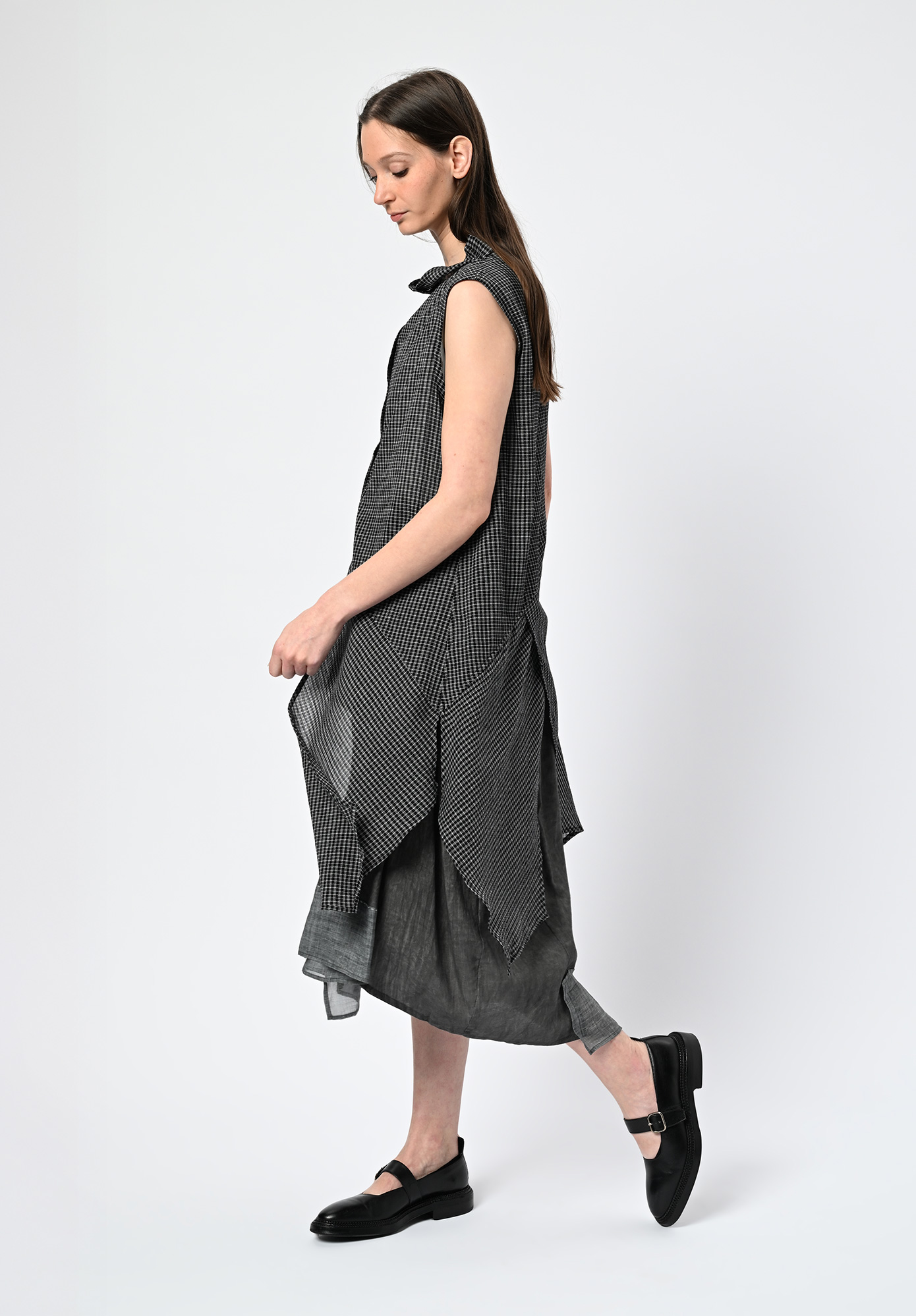 MOYURU - SKYGRID ASYMMETRIC TUNIC SHIRT - BLACK CHECK