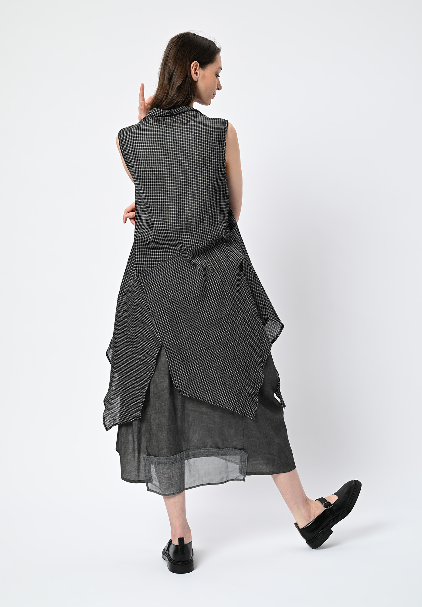 MOYURU - SKYGRID ASYMMETRIC TUNIC SHIRT - BLACK CHECK