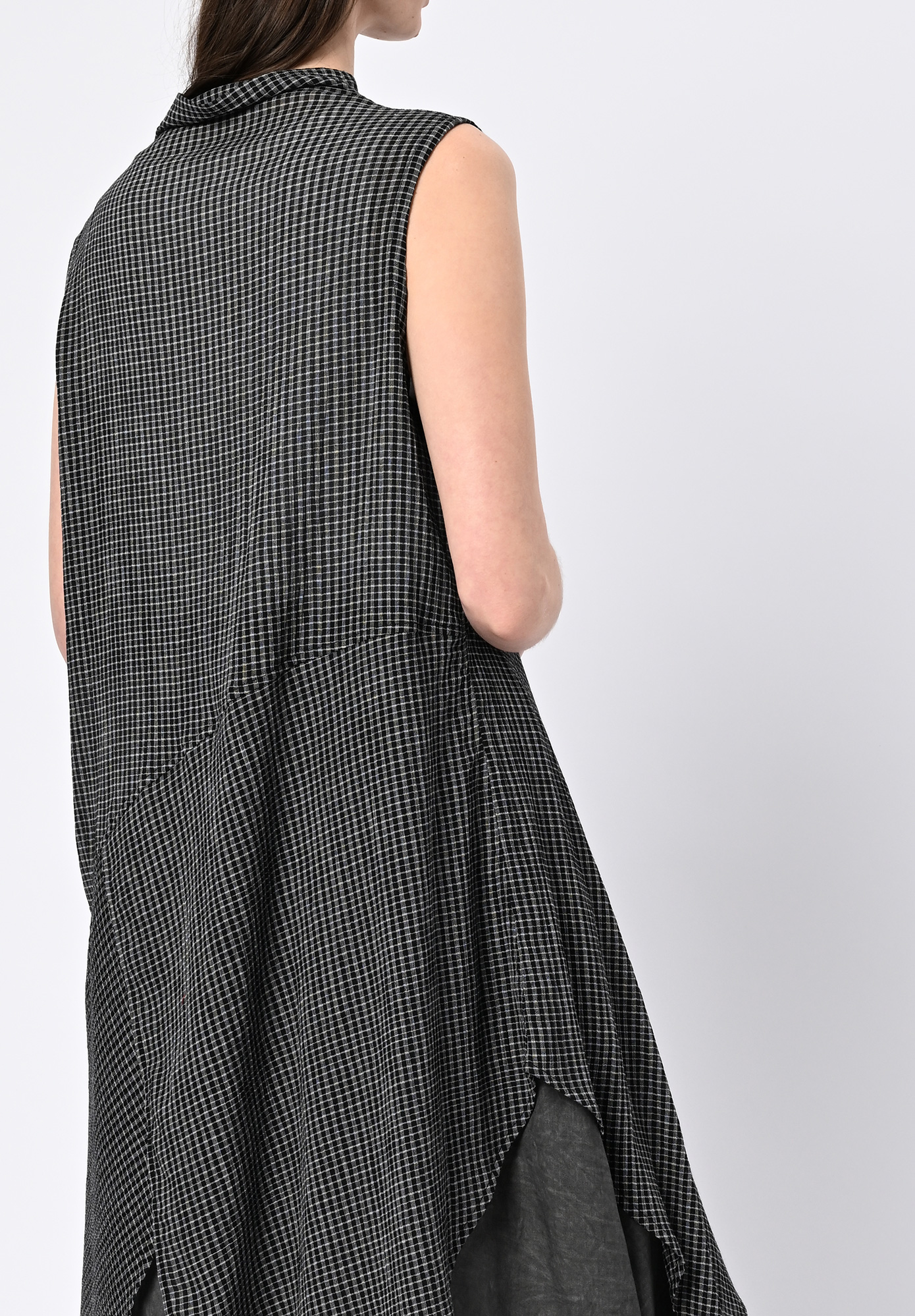MOYURU - SKYGRID ASYMMETRIC TUNIC SHIRT - BLACK CHECK