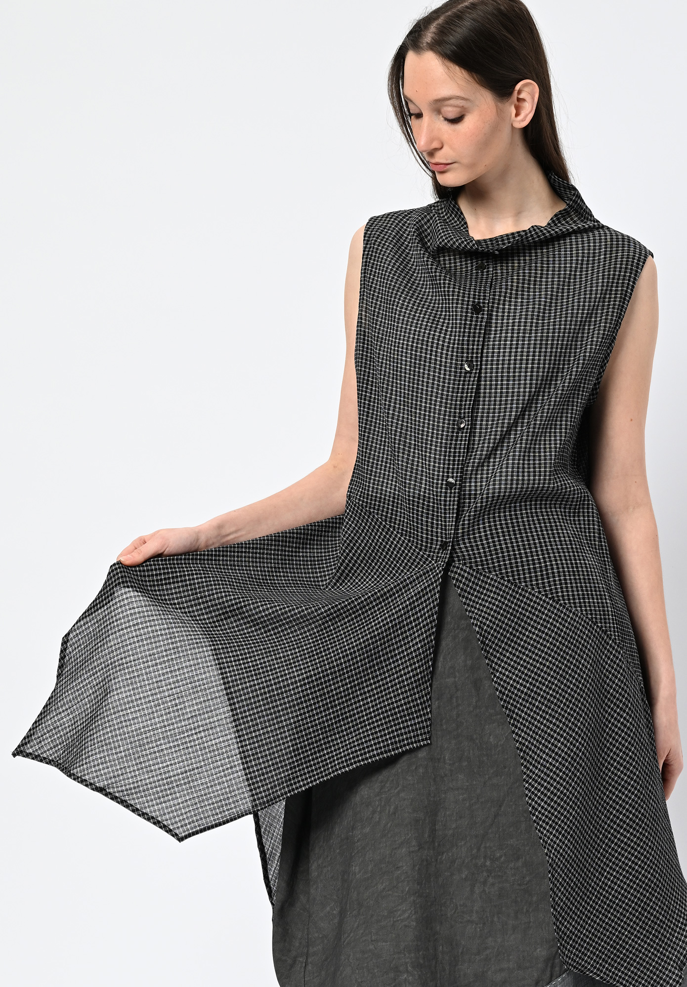 MOYURU - SKYGRID ASYMMETRIC TUNIC SHIRT - BLACK CHECK