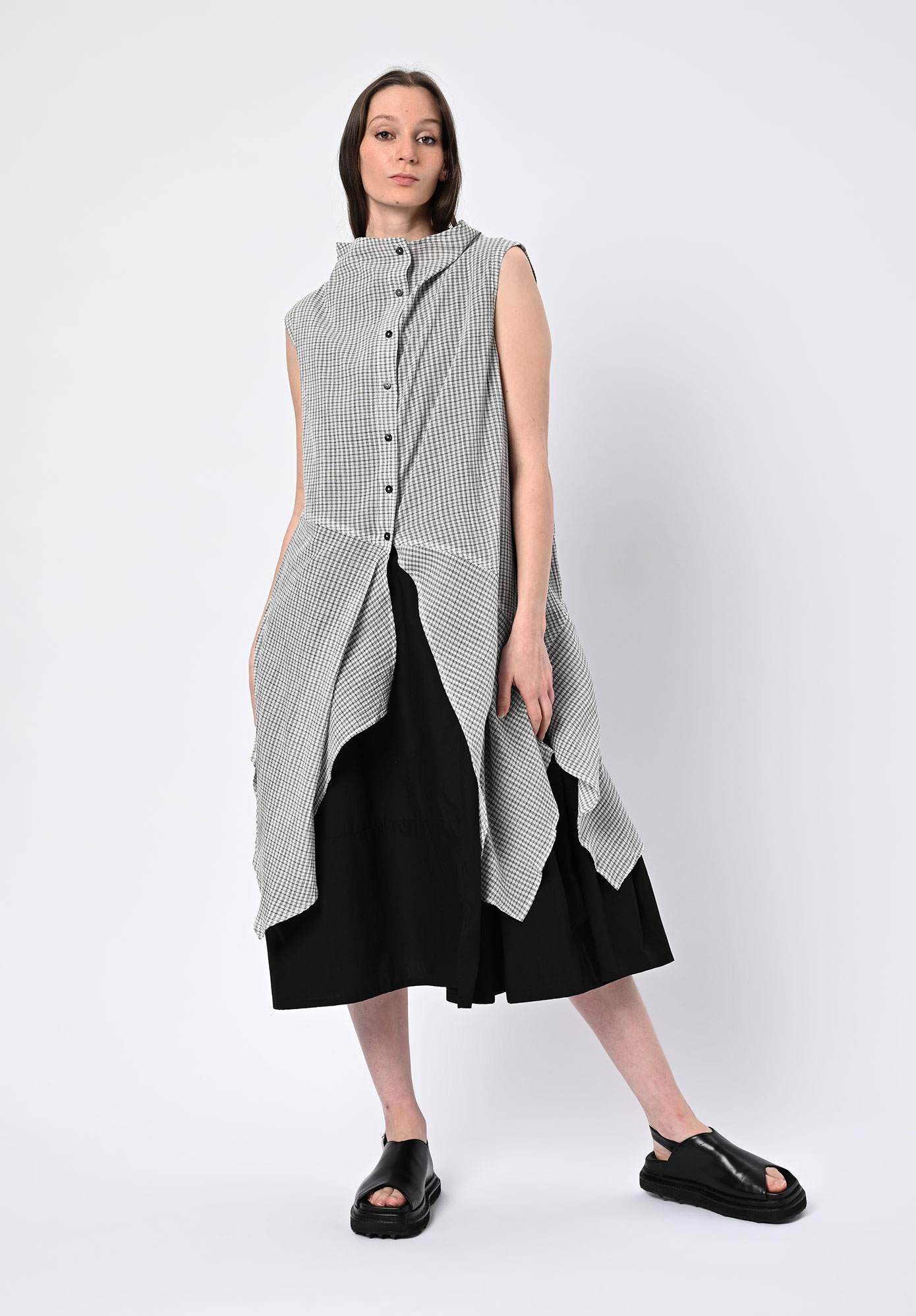 MOYURU - SKYGRID ASYMMETRIC TUNIC SHIRT - WHITE CHECK