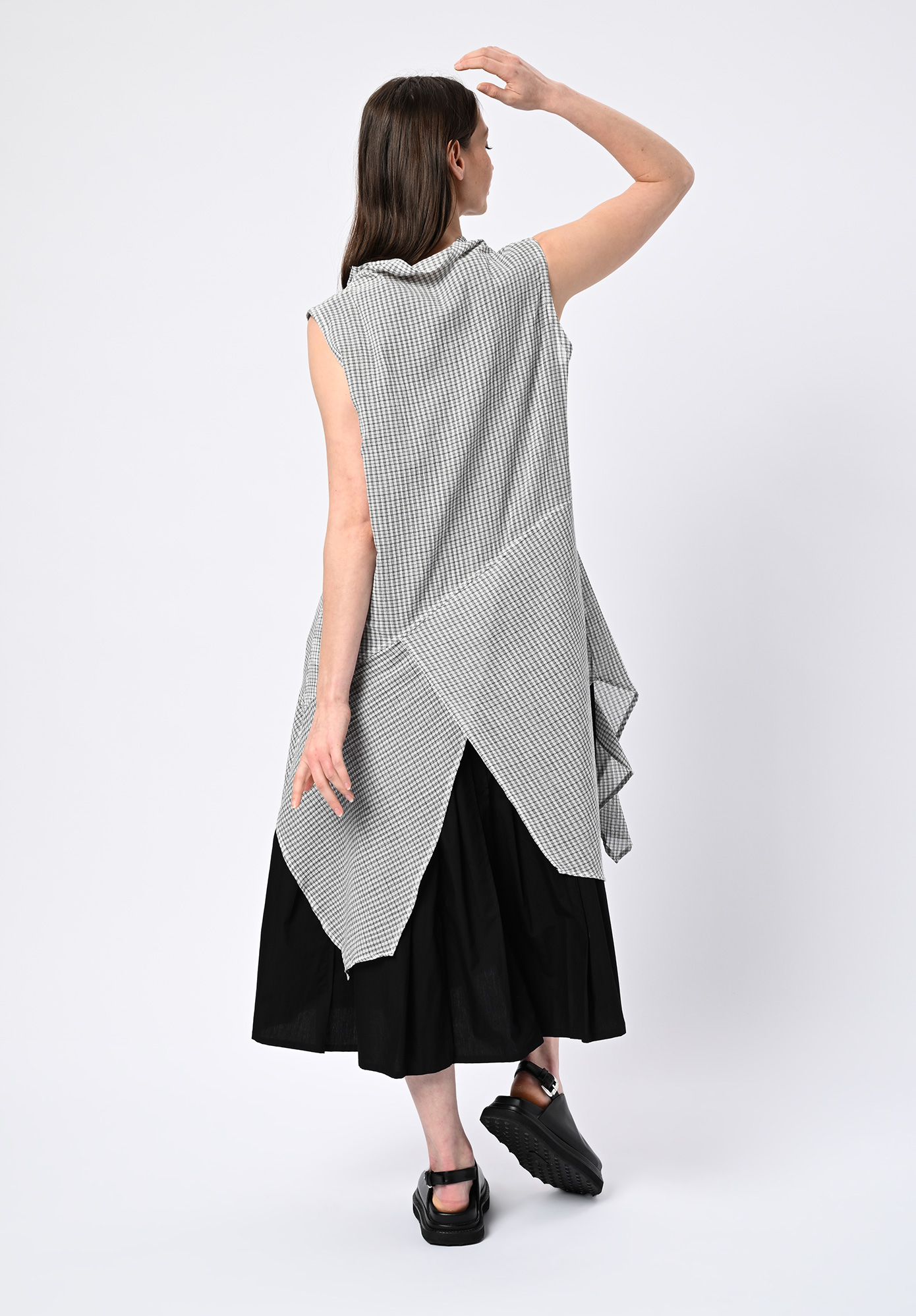 MOYURU - SKYGRID ASYMMETRIC TUNIC SHIRT - WHITE CHECK