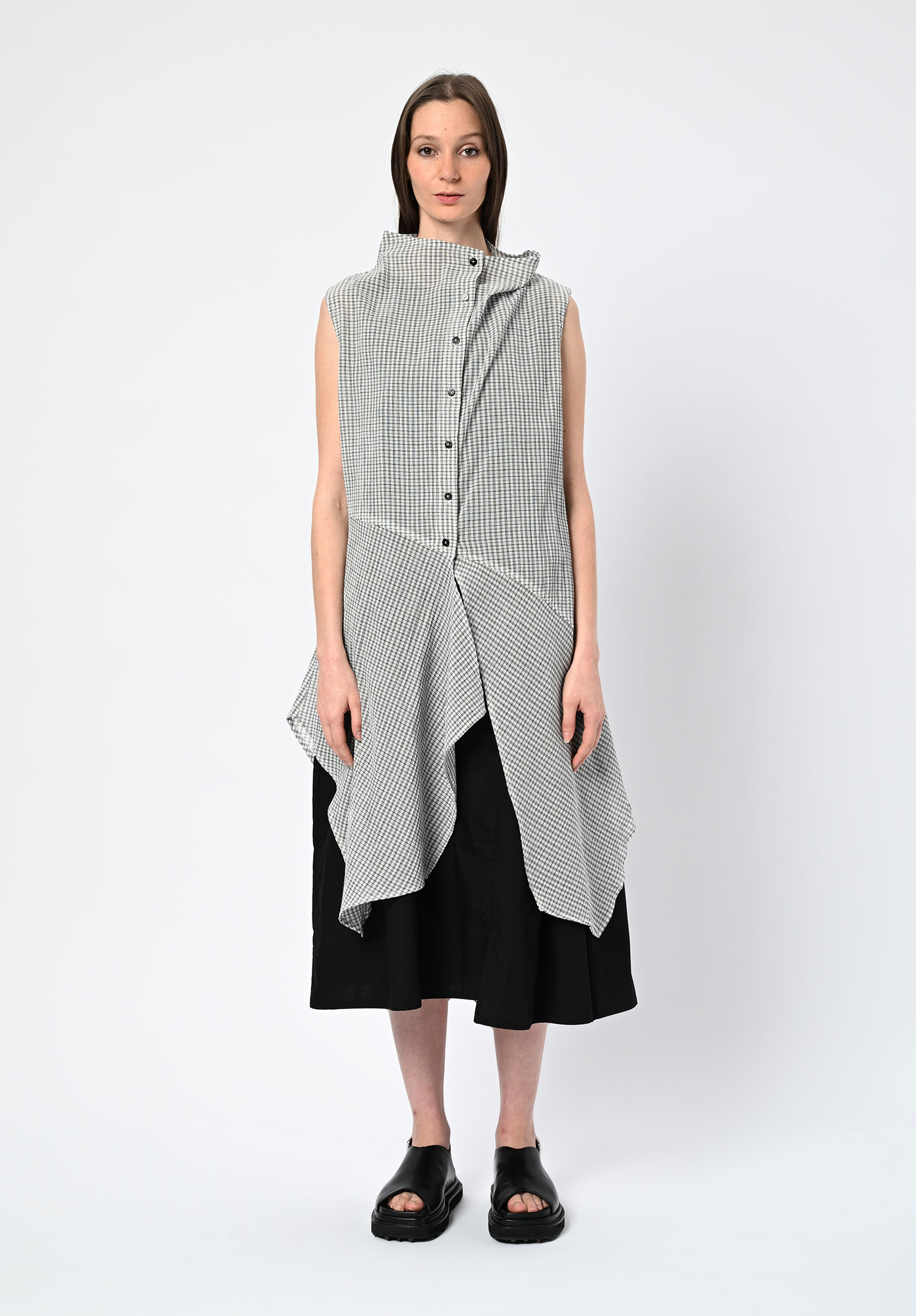 MOYURU - SKYGRID ASYMMETRIC TUNIC SHIRT - WHITE CHECK