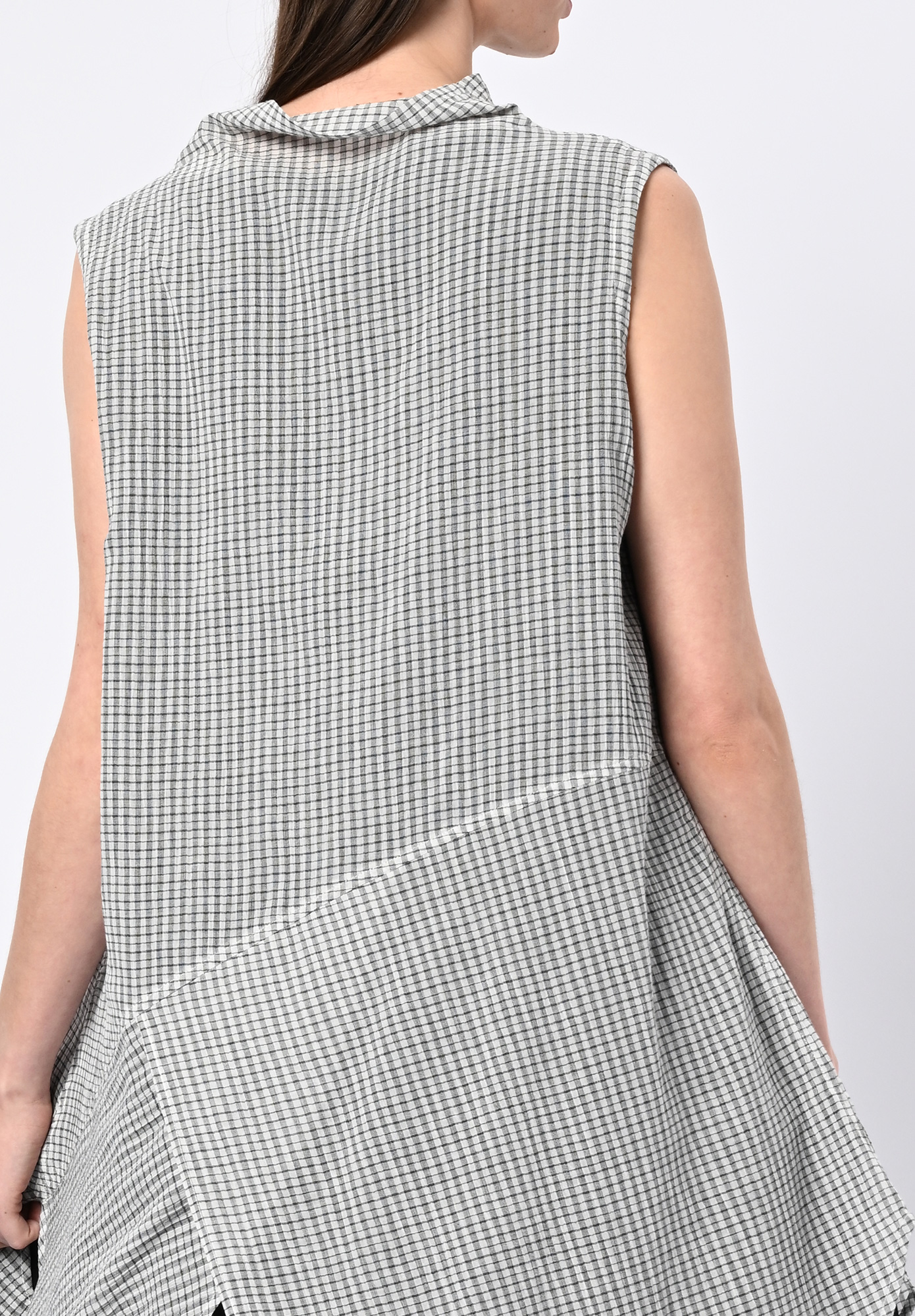 MOYURU - SKYGRID ASYMMETRIC TUNIC SHIRT - WHITE CHECK