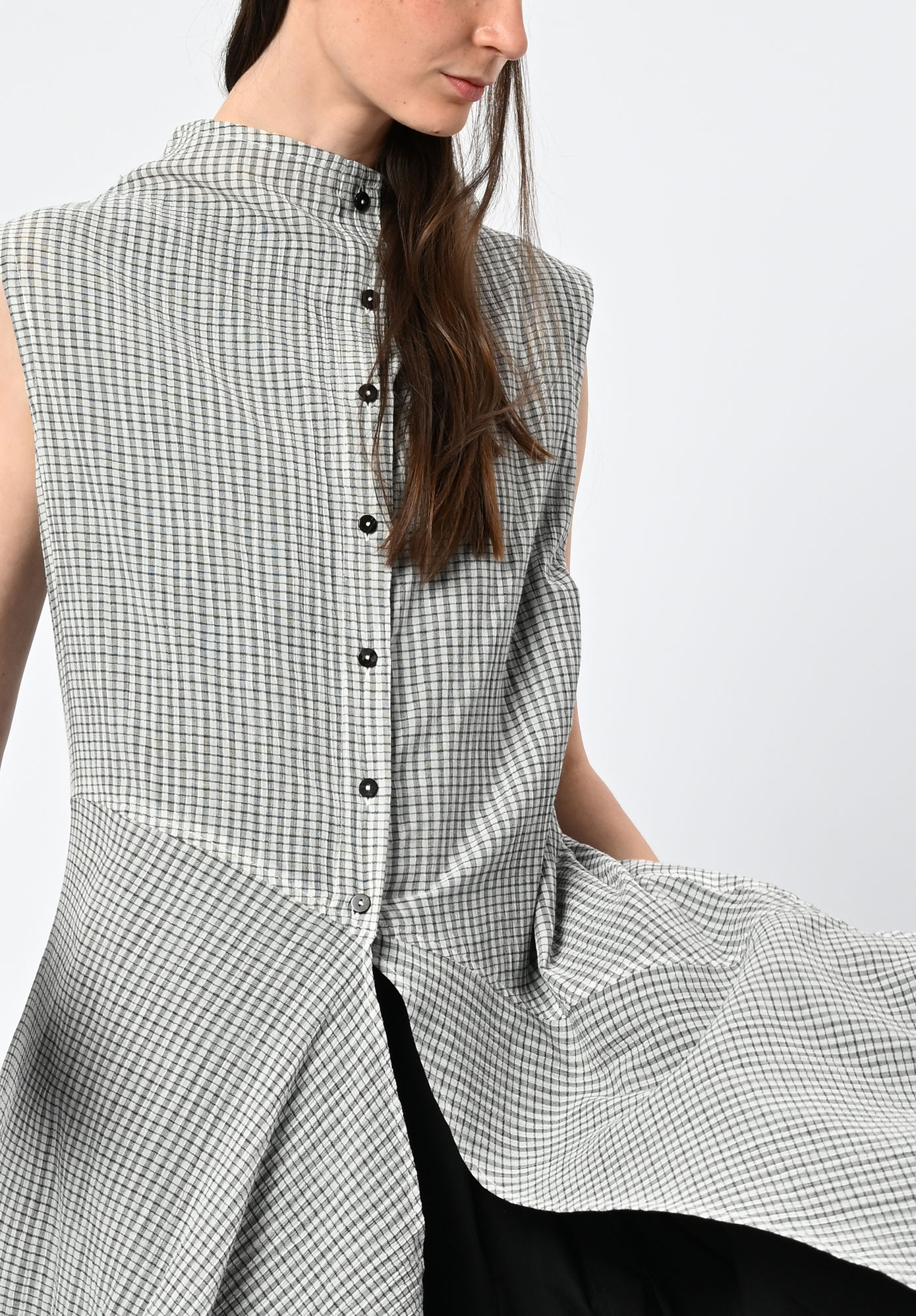 MOYURU - SKYGRID ASYMMETRIC TUNIC SHIRT - WHITE CHECK