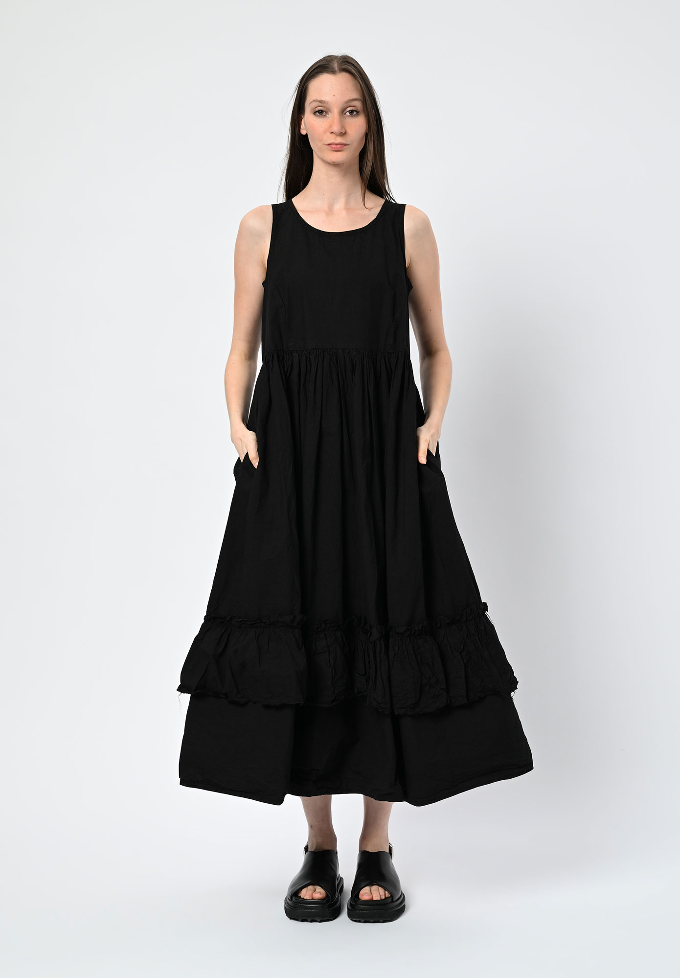 PRIVATSACHEN - BALANZE RUFFLE TRIM DRESS - KAVIAR | BLACK