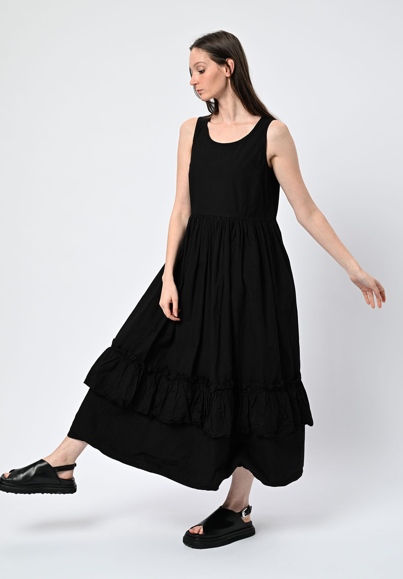 PRIVATSACHEN - BALANZE RUFFLE TRIM DRESS - KAVIAR | BLACK