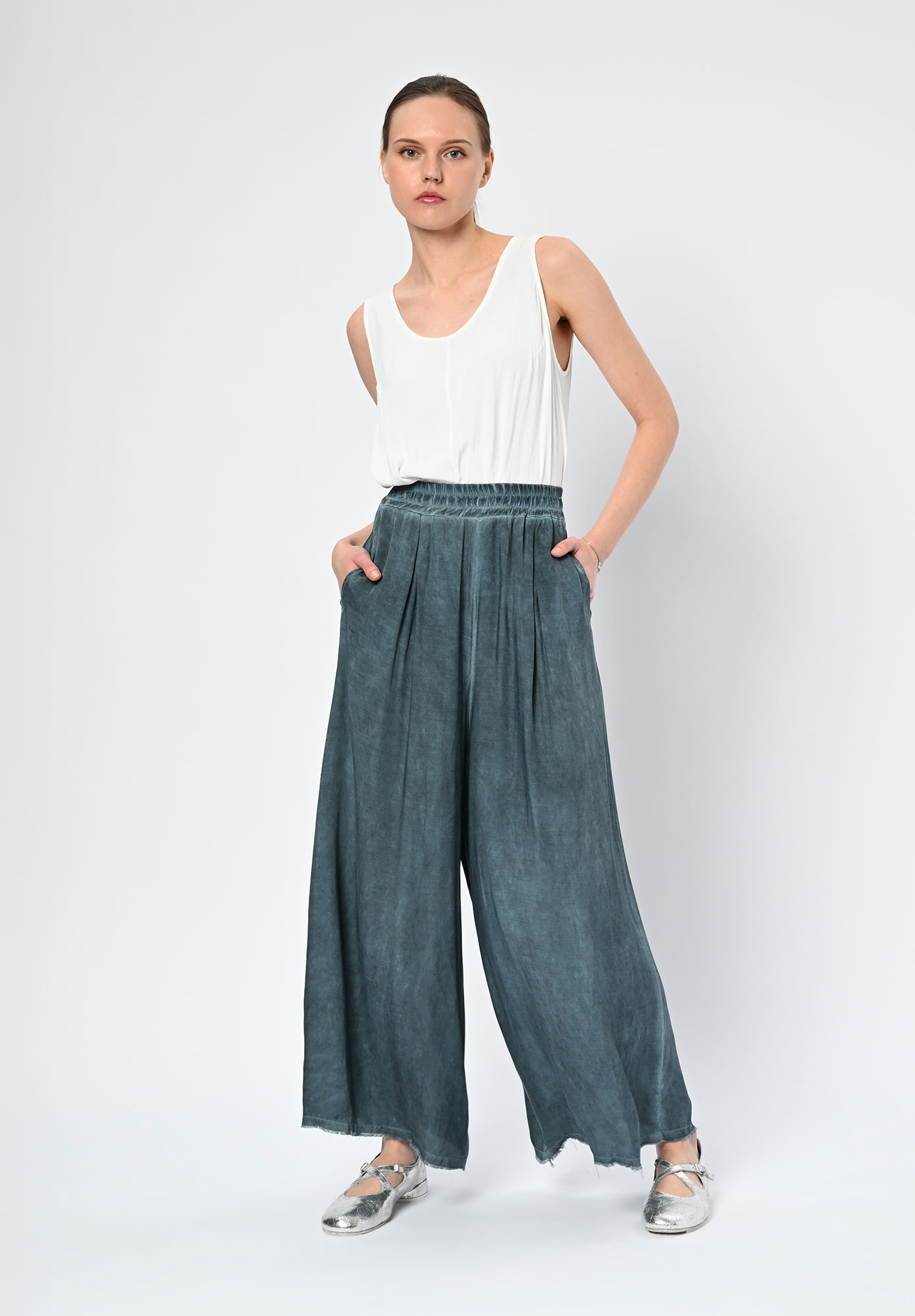 SANCTAMUERTE - DRAPED LEG PANT - BLUE MATISSE