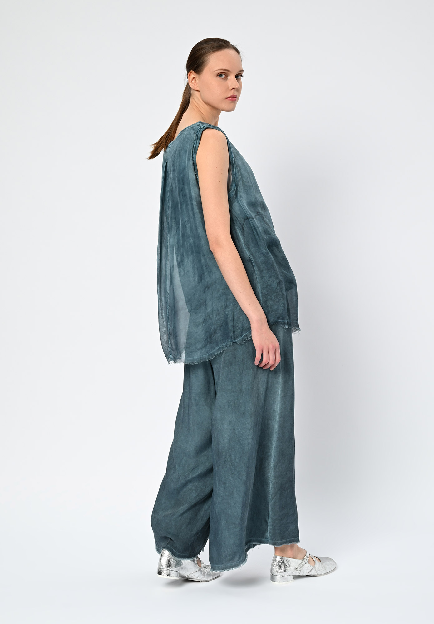 SANCTAMUERTE - INVERTED PLEAT SLEEVELESS TOP - BLUE MATISSE SANCTAMUERTE - INVERTED PLEAT SLEEVELESS TOP - BLUE MATISSE