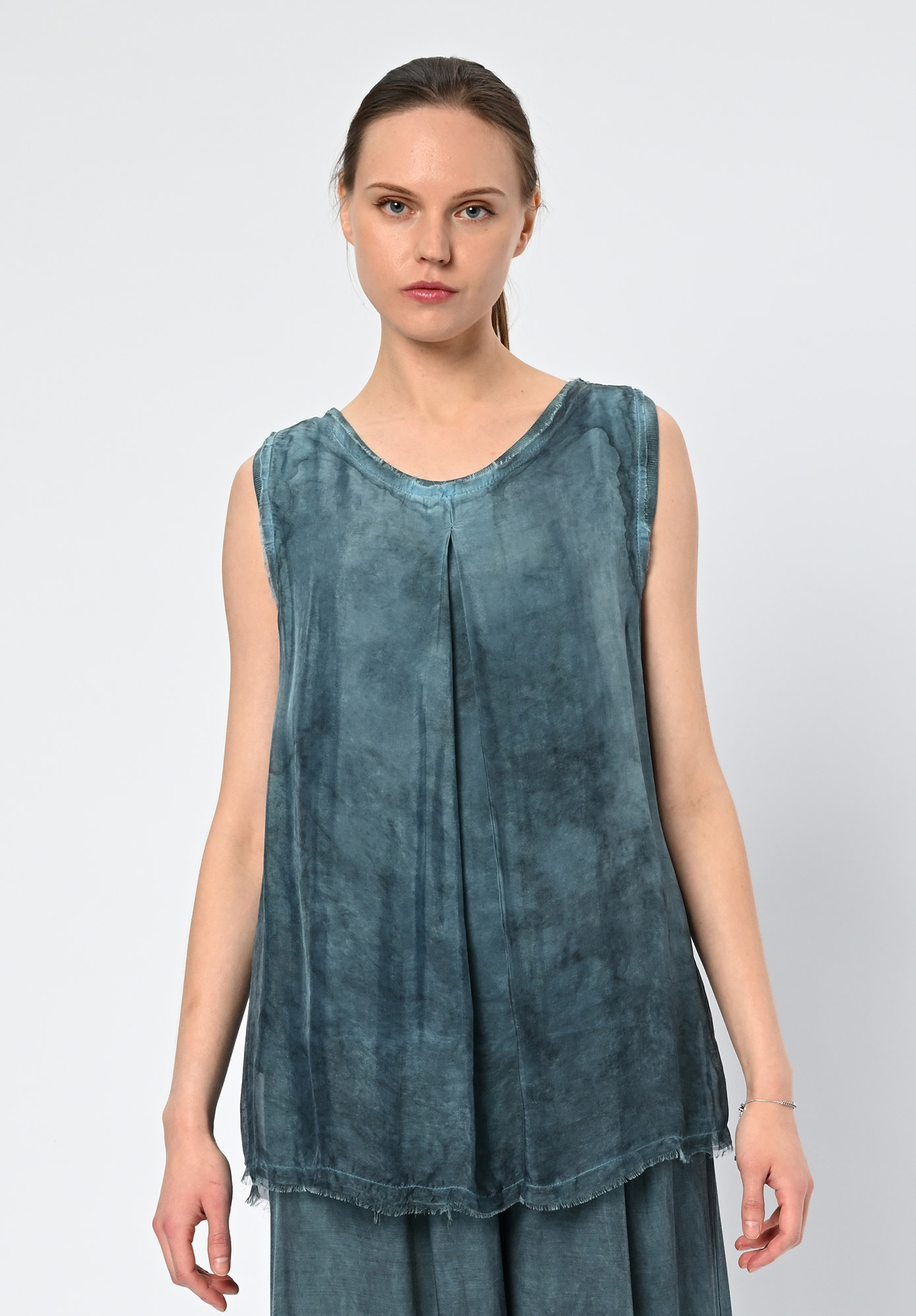 SANCTAMUERTE - INVERTED PLEAT SLEEVELESS TOP - BLUE MATISSE SANCTAMUERTE - INVERTED PLEAT SLEEVELESS TOP - BLUE MATISSE