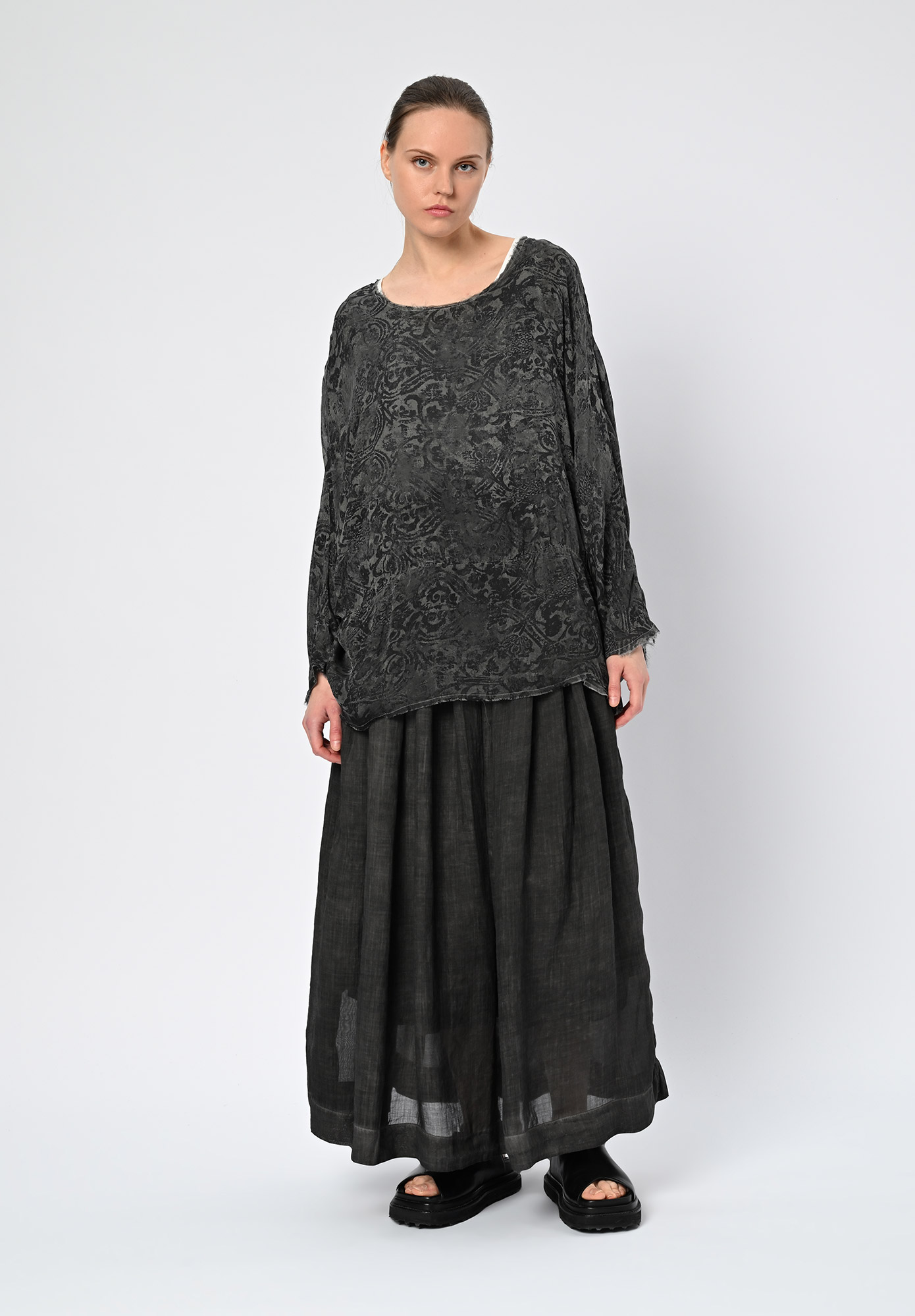 SANCTAMUERTE - LONG SLEEVE SHEER TOP - ANTHRACITE