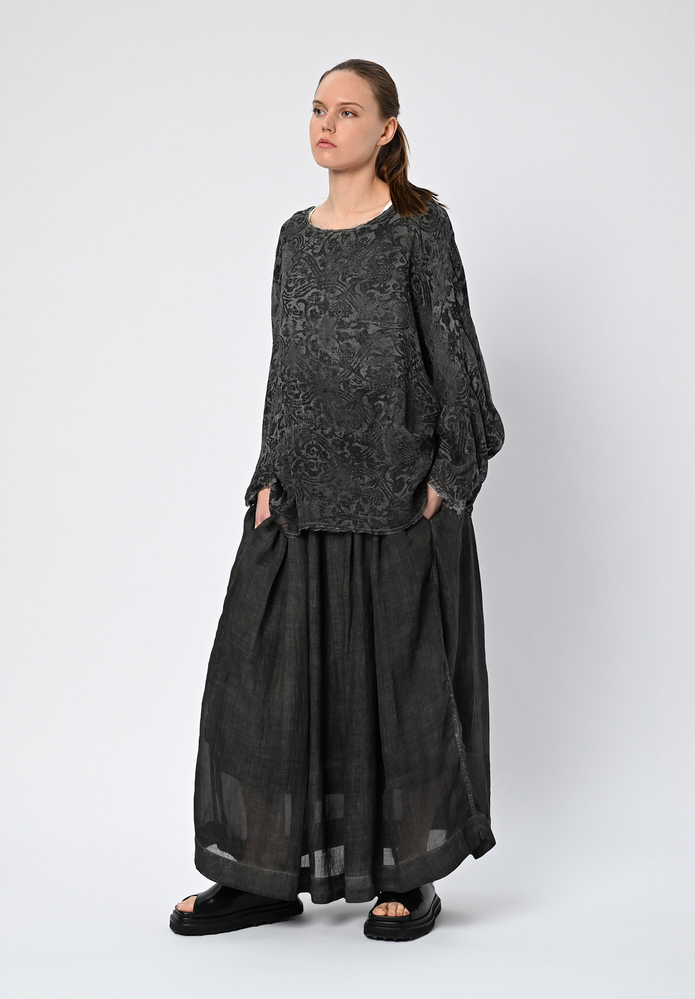 SANCTAMUERTE - LONG SLEEVE SHEER TOP - ANTHRACITE SANCTAMUERTE - LONG SLEEVE SHEER TOP - ANTHRACITE