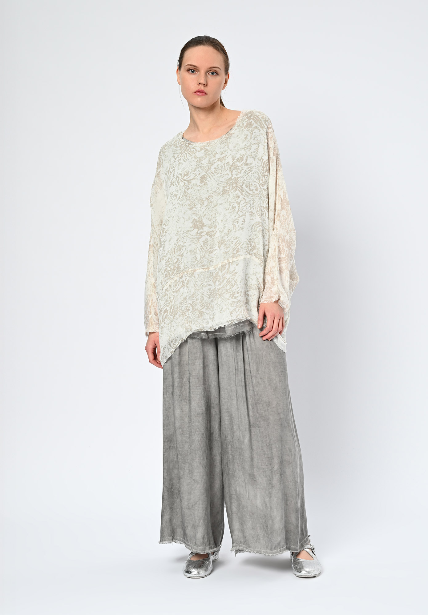 SANCTAMURTE - LONG SLEEVE SHEER TOP - ANTIQUE WHITE